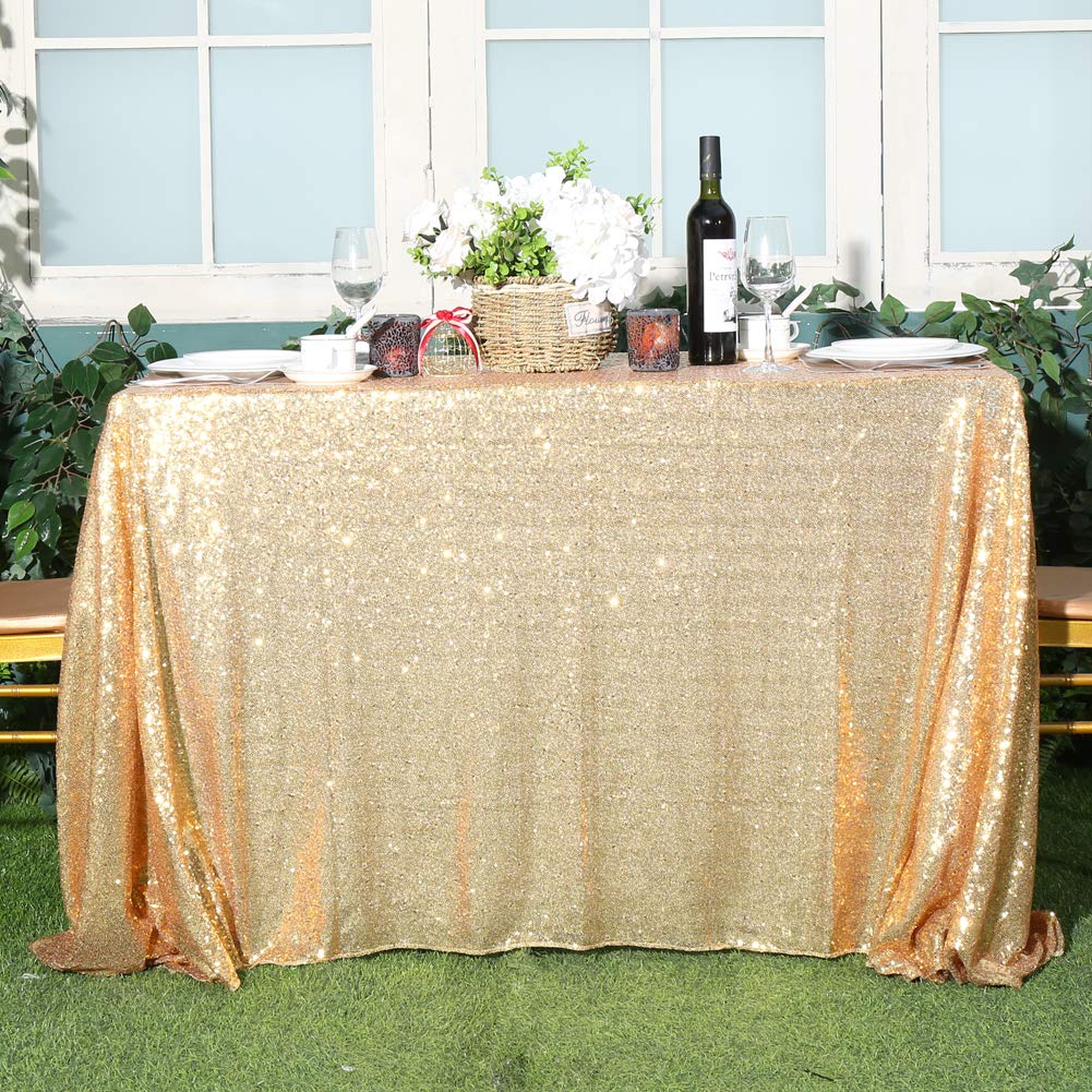 Juya Delight 60'' x 120'' Light Gold Sequin Tablecloth Rectangle for Wedding Birthday Party Festival Ceremony Cake Dessert Table
