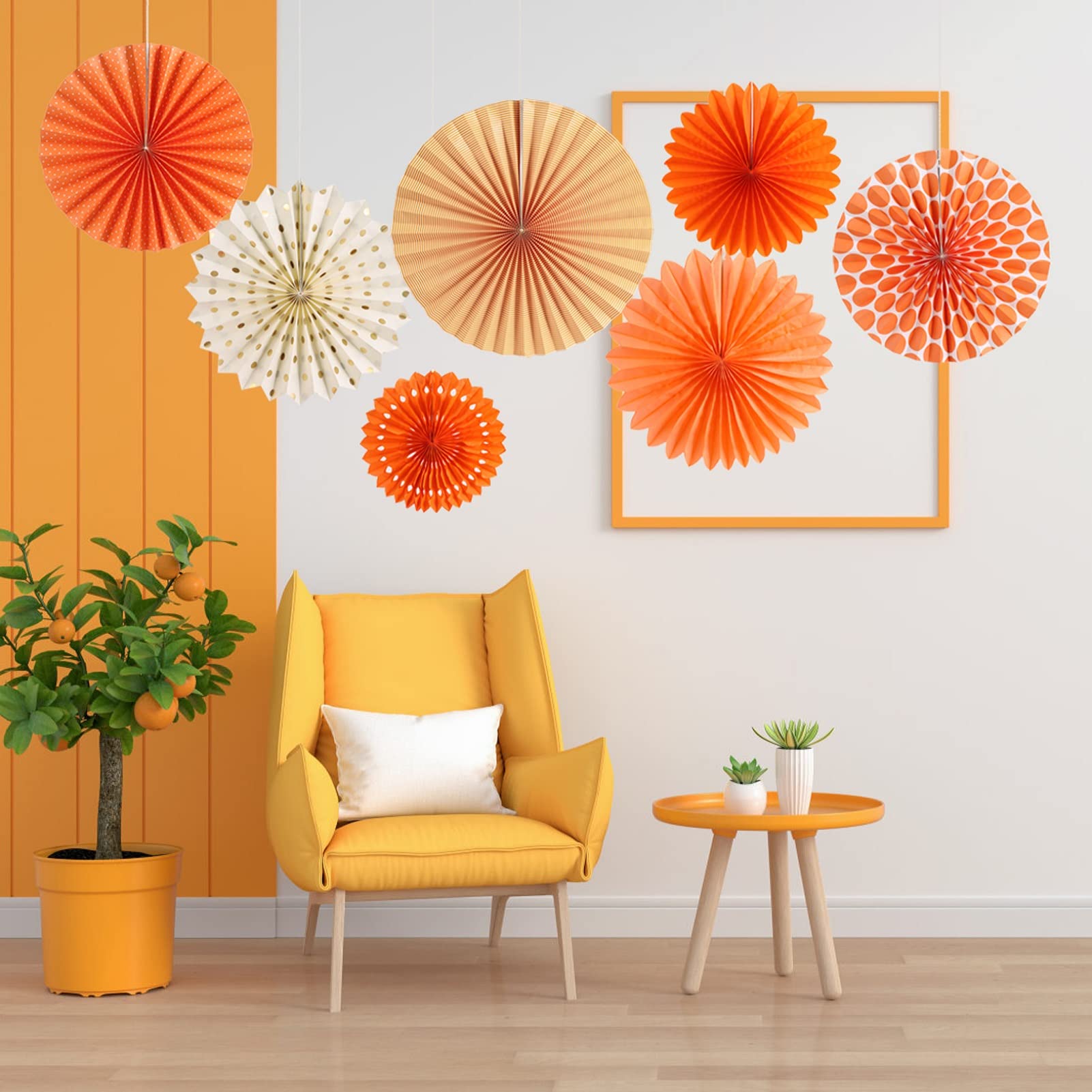 Easy Joy Paper Fans Party Decorations Orange Hanging Paper Fans Sunshine Party Decorations Birthday Wedding Home Classroom Party