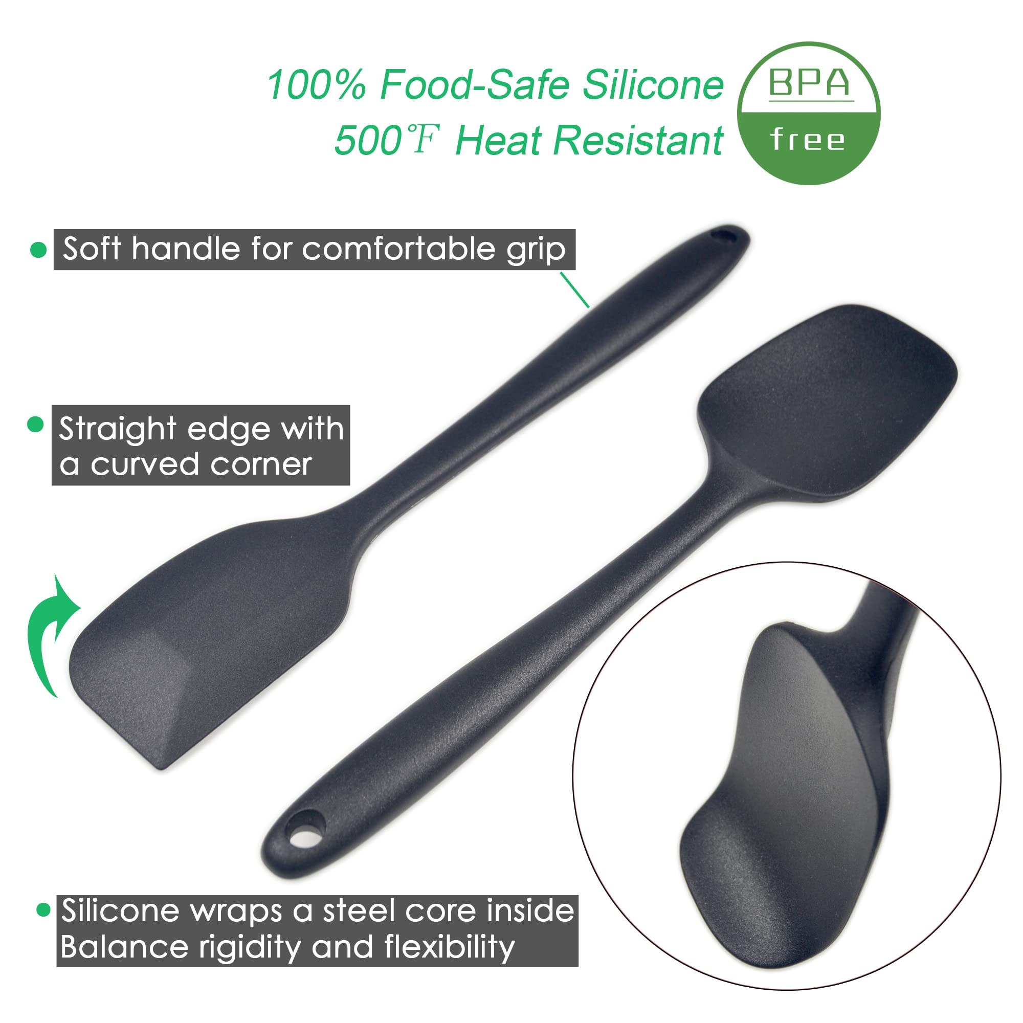 Rosymyth Silicone Spatula Set Of 6, Heat Resistant, Professional For Nonstick Cookware, Seamless And Bpa Free, Black