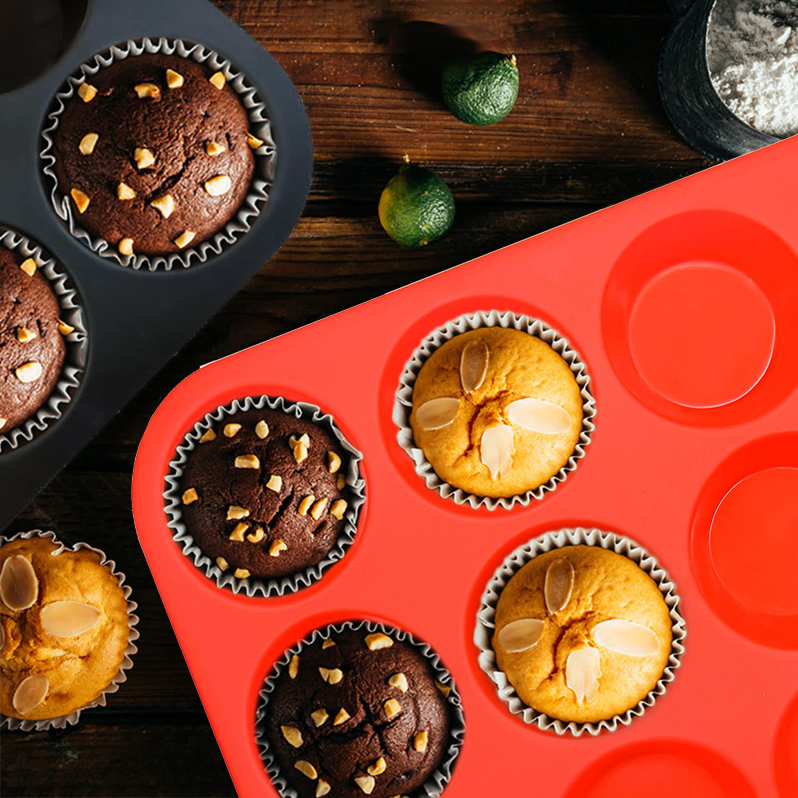 Bongpuda Silicone Muffin Pan Set,2 Pcs 12 Cups Egg Bite Mold,Non-Stick,Easy Release,For Egg Muffins, Cupcakes, Large Muffins,Piz