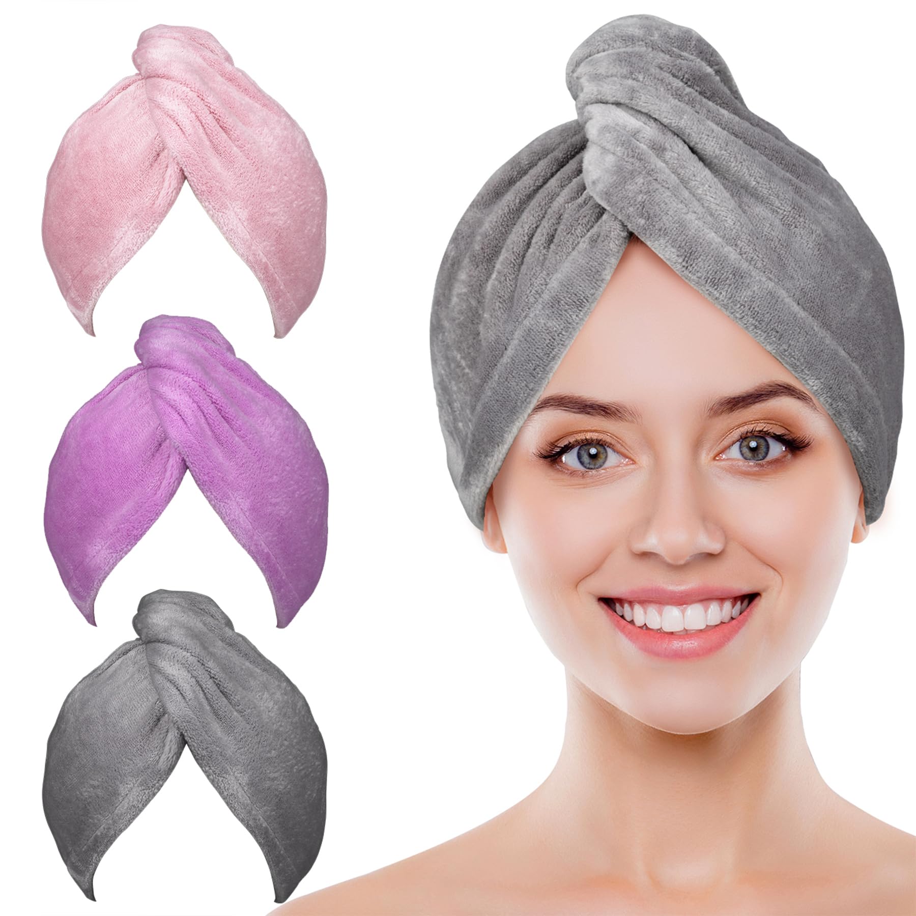 POPCHOSE Microfiber Hair Towel Wrap, Fast Drying Hair Turban, Soft Ultra Absorbent, No Frizz Hair Wrap Towels for Women Wet Hair