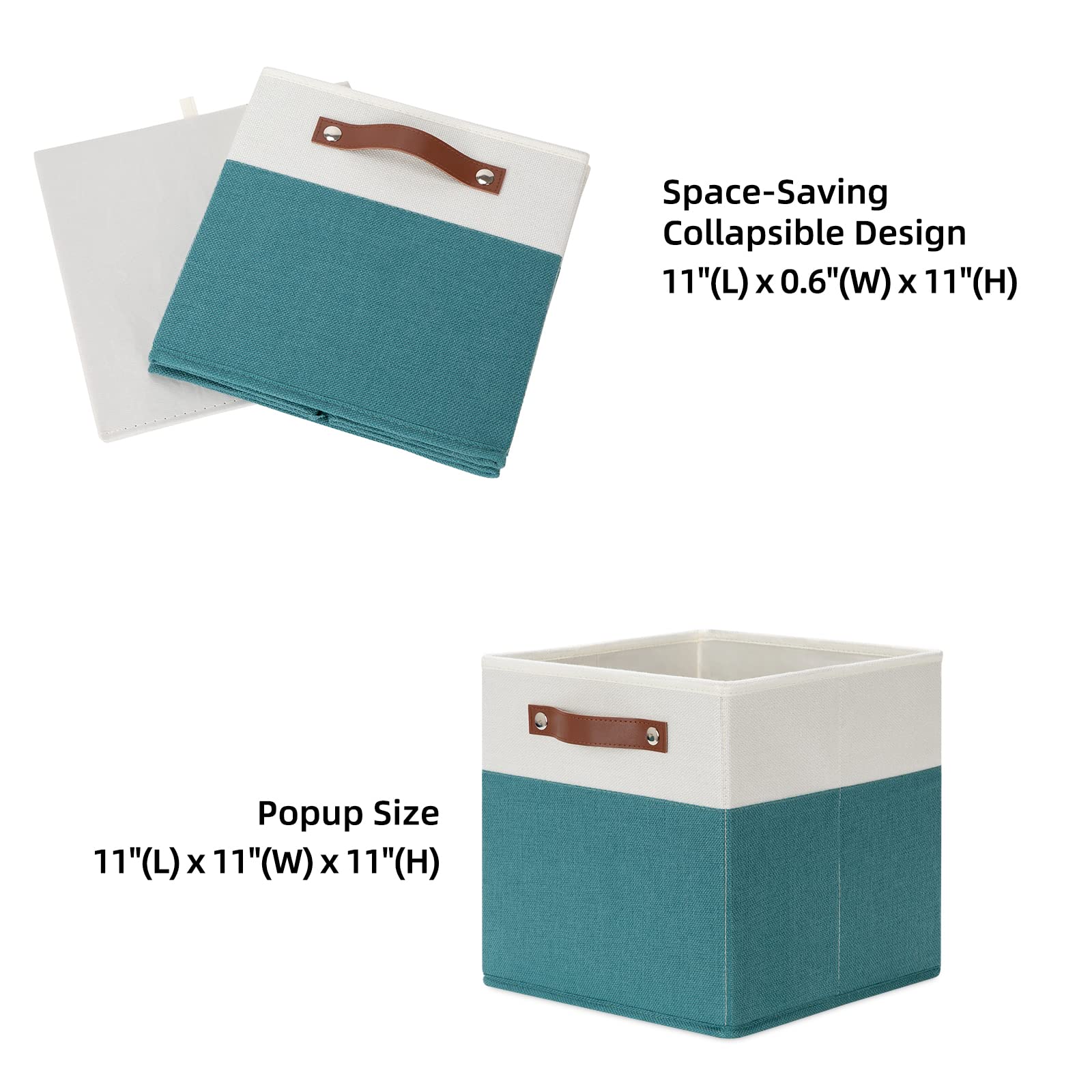 HNZIGE Storage Cubes Bins for Organization Set of 4  Fabric Storage Cube 12 x12  Collapsible Storage Bins Basket Cube with Handles  Canvas for Organizing Shelf Home Nursery(Teal White)