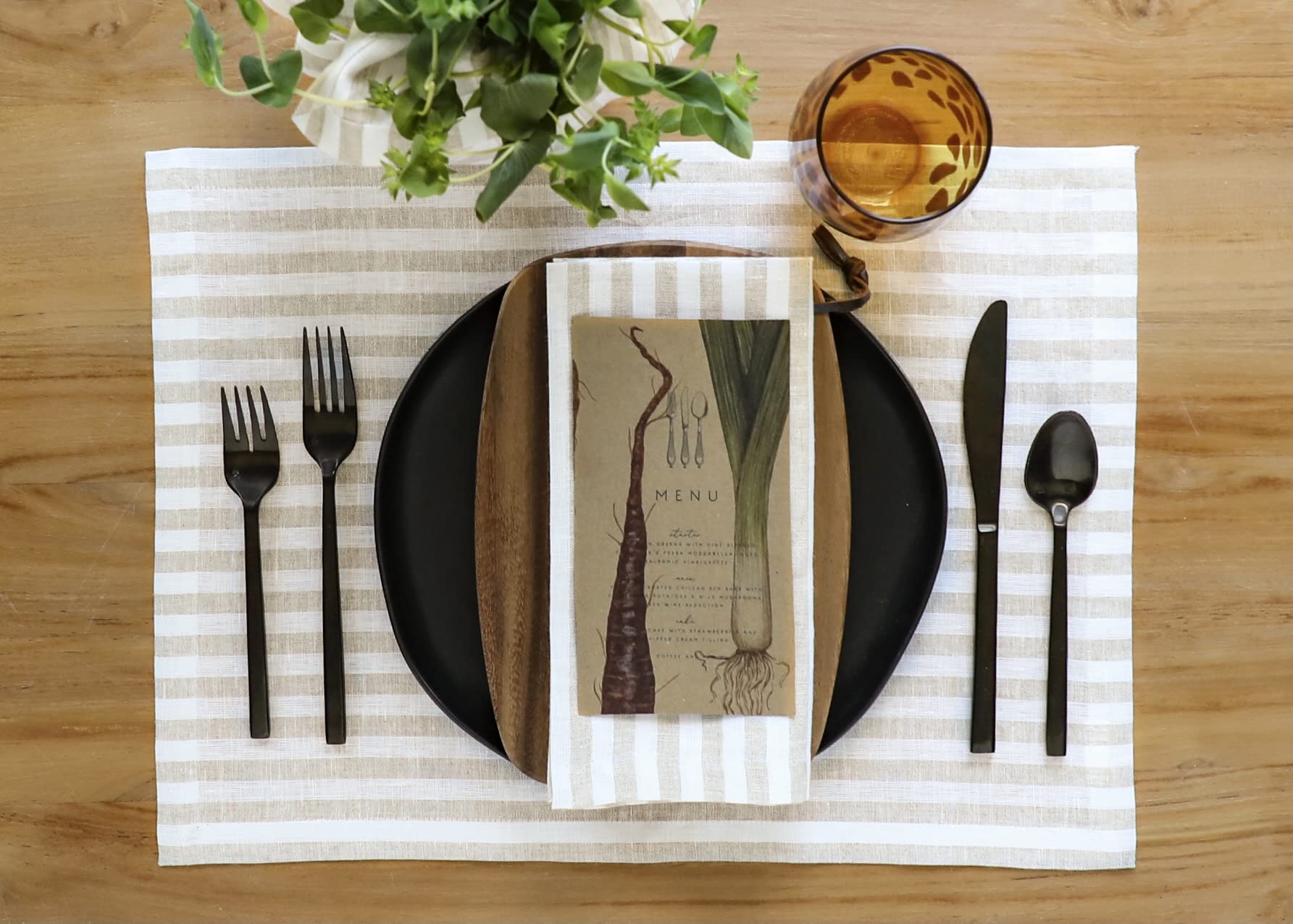 Solino Home Stripe Linen Dinner Napkins 20 X 20 Inch - 100% Pure Linen Natural And White Cloth Napkins Set Of 4 - Amalfi Stripe,