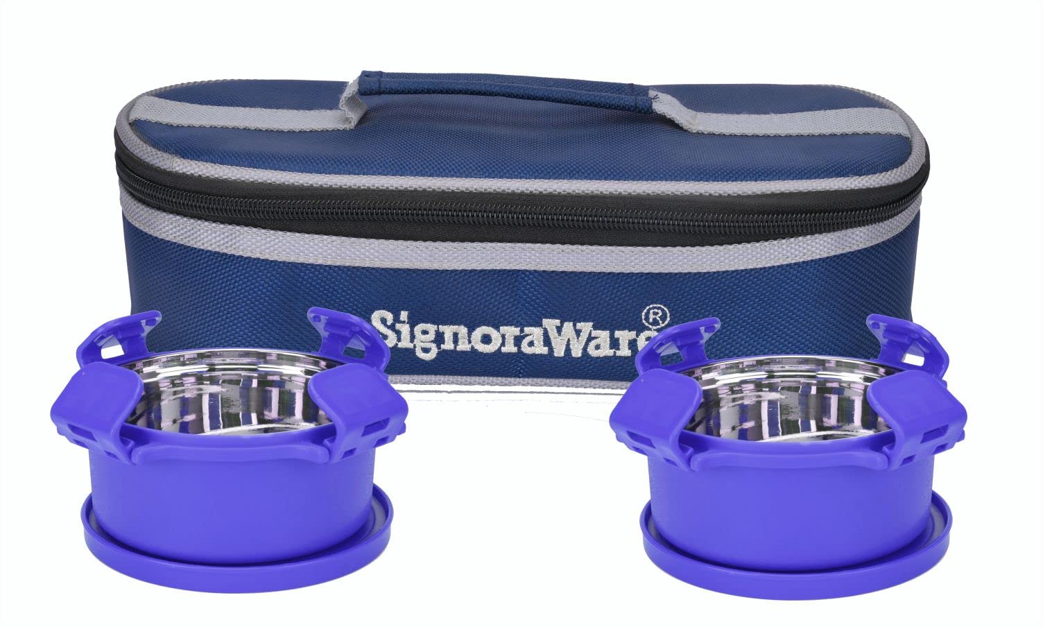 Signora Ware 350Ml+350Ml Smart Microwave Safe Twin Midday Stainless Steel Lunch Box With Bag, Food Grade Bpa Free Conatiners, Ai