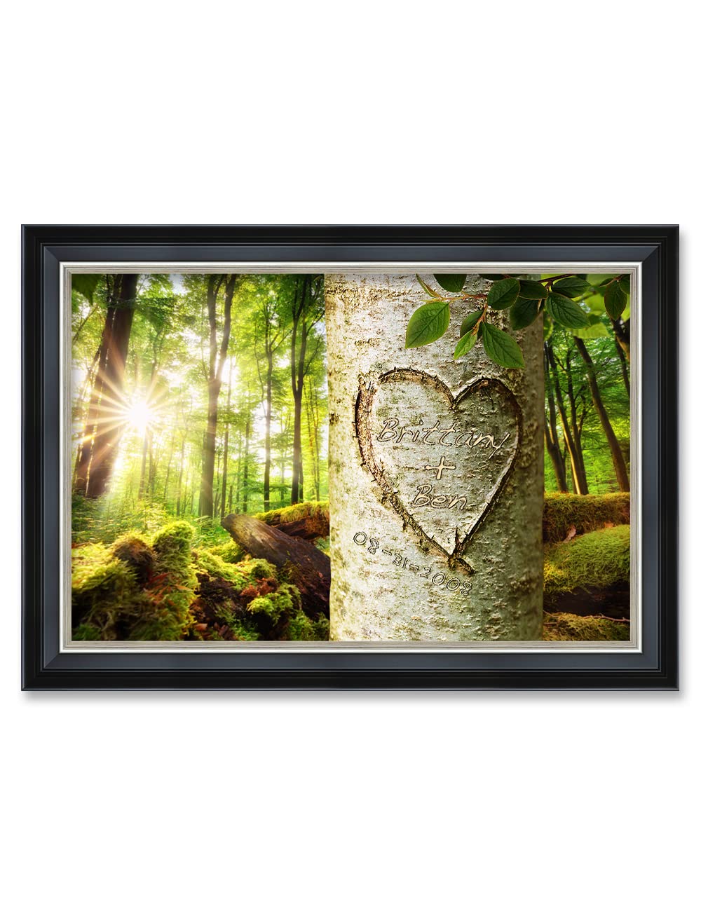 Ipic - Love Evergreen, Personalized Framed Wall Art With Names And Date On, Giclee Prints Framed With Solid Wood, Custom Memoria