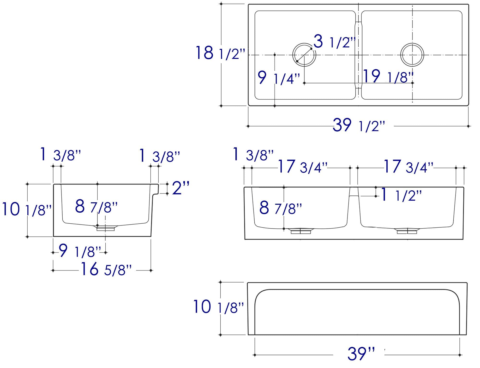 Alfi Brand Ab3918Arch-W Arched Apron Thick Wall Fireclay Double Bowl Farm Sink, 39'', White