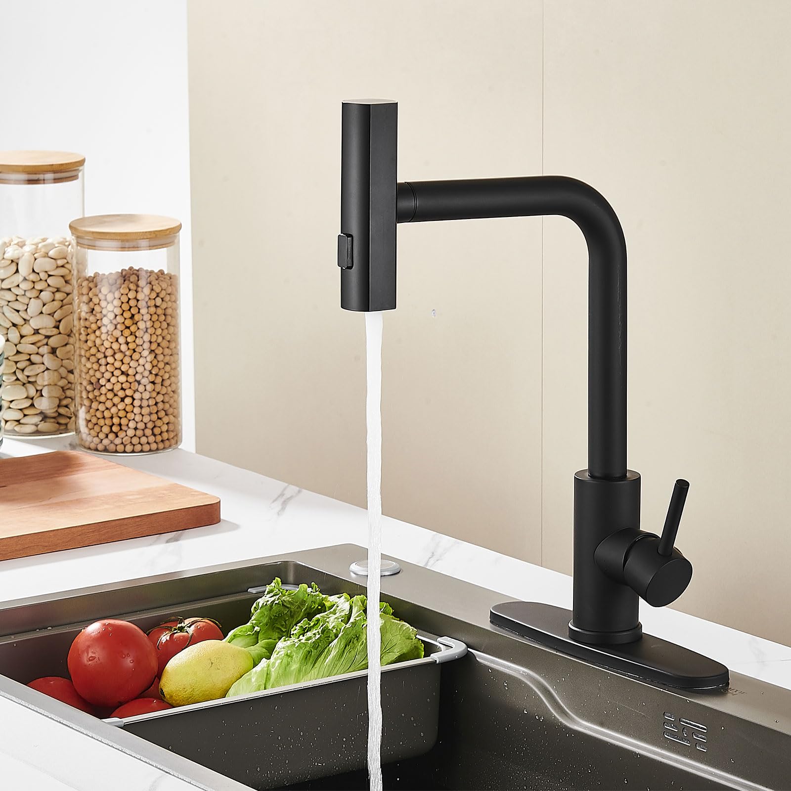 Avsiile Kitchen Faucet With Pull Down Sprayer, Black Waterfall Touch Single Hole Stainless Steel Kitchen Sink Faucets, Commercia