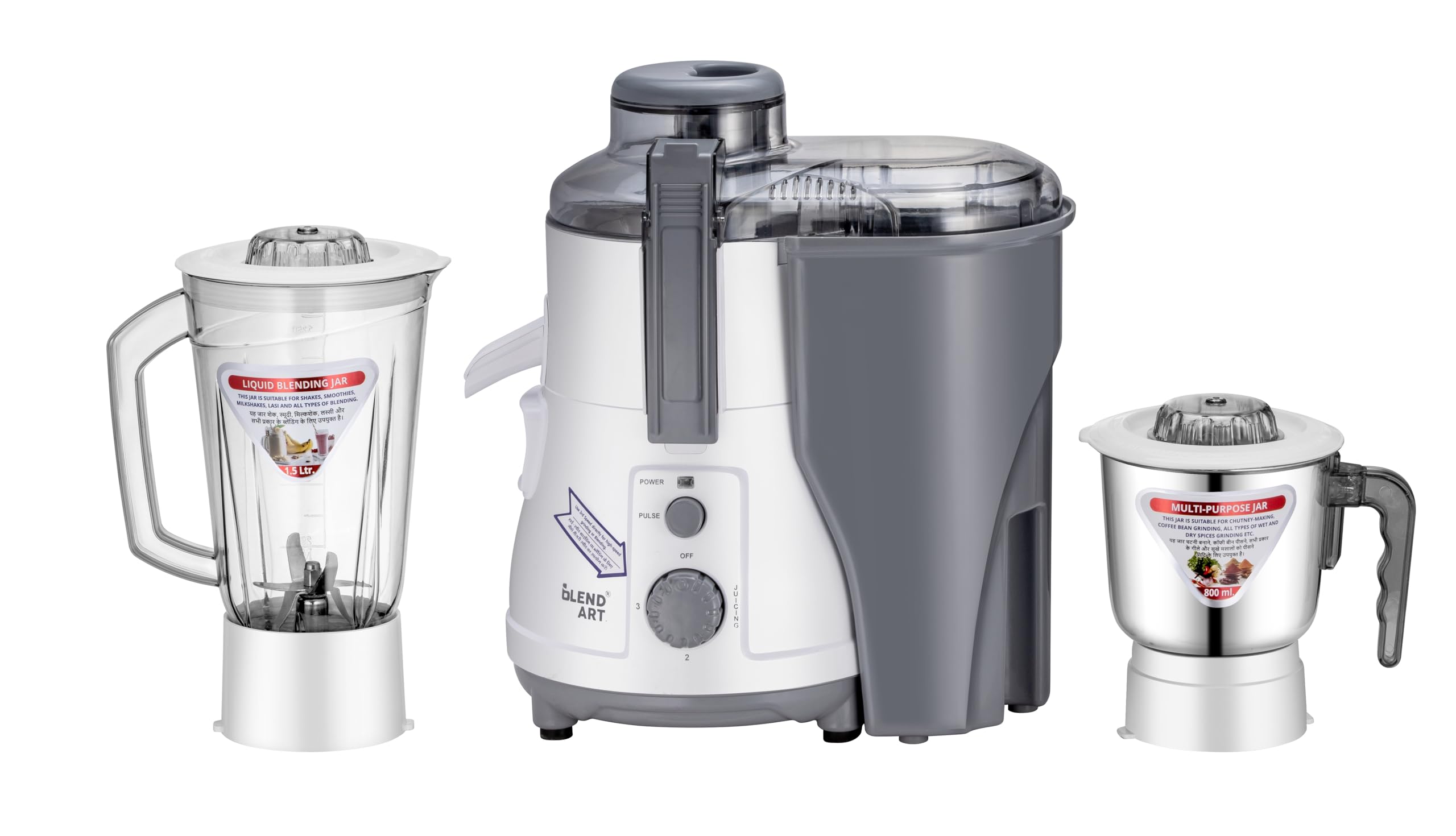 Blend Art 1000W Juicer Mixer Grinder For Kitchen & Home Use | 1.5L Blending Jar & 0.8L Stainless Steel Multipurpose Jar | High R