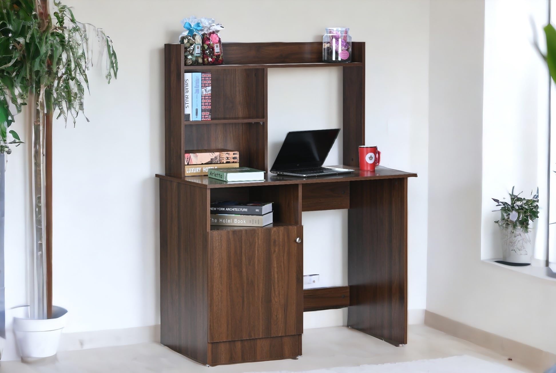 Deckup Zeus Engineered Wood Study & Computer Table And Office Desk (Walnut, Matte Finish)