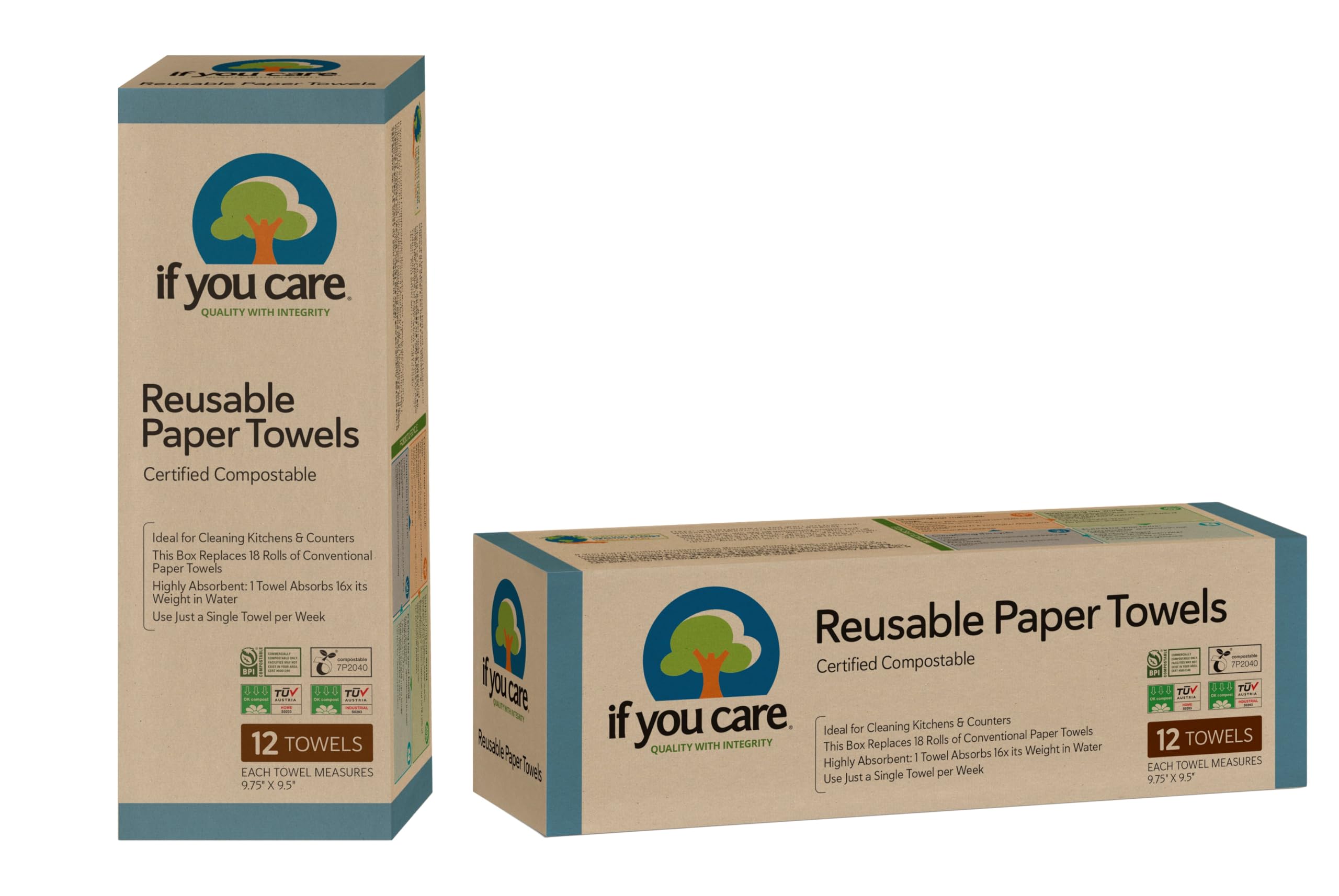 If You Care Reusable Paper Towels- 12 Ct Sheets - 100% Natural, Compostable Cleaning Cloths For Kitchen, Bathroom, Home Countert