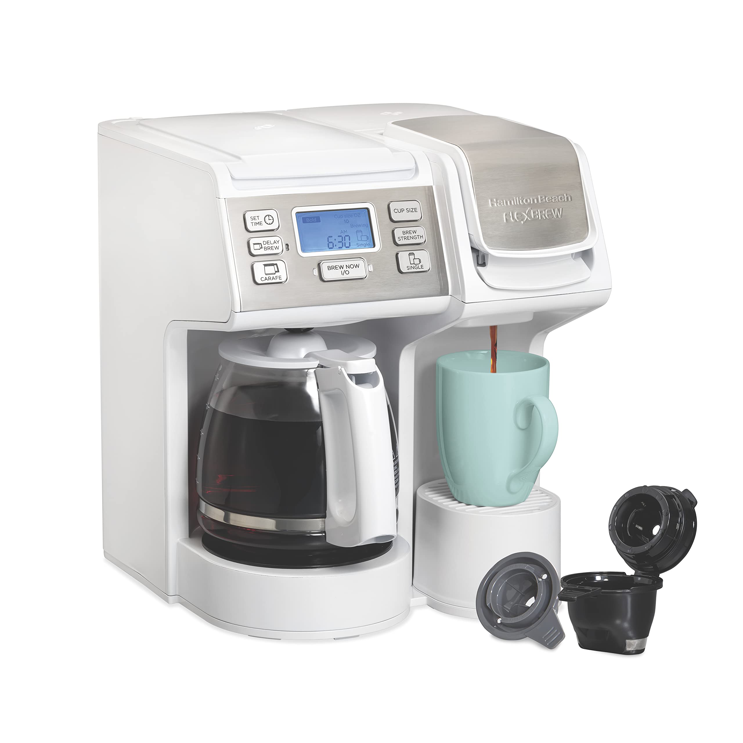 Hamilton Beach Flexbrew Trio 2-Way Coffee Maker, Compatible With K-Cup Pods Or Grounds, Single Serve & Full 12C Pot, White With