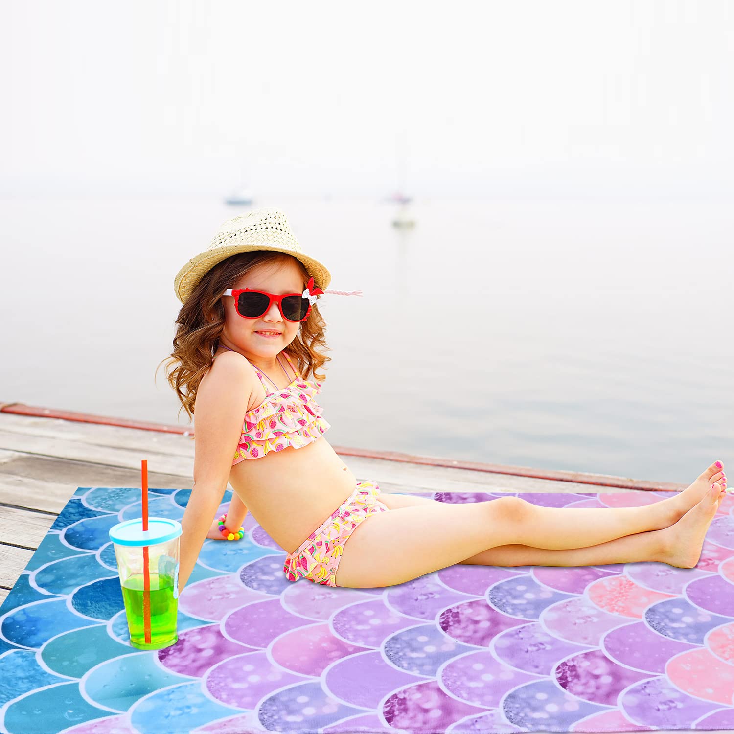 Livilan Little Mermaid Beach Towel, 30'' X 60'' Soft Microfiber, Quick Dry, Absorbent, Sand Free, Lightweight For Kids, Girls, W