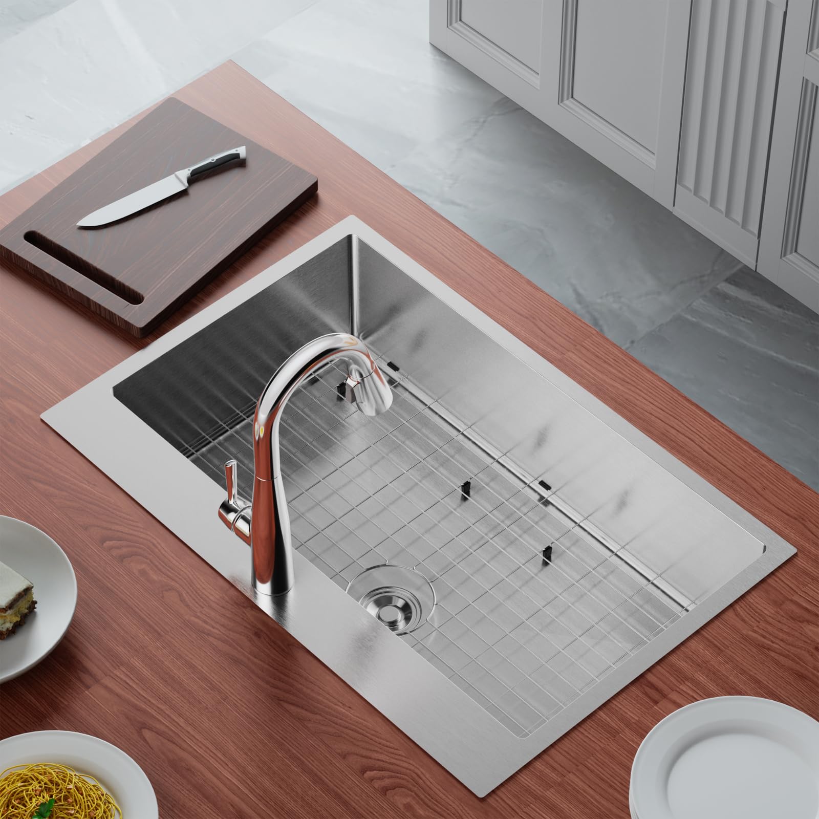 Bonnlo 33Inch Top Mount Kitchen Sink Drop-In, Farmhouse Kitchen Sink With Sink Protector 18 Gauge, Workstation Sink, Stainless S