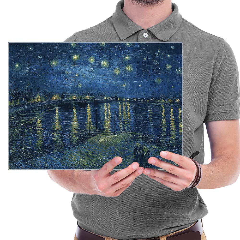 Wieco Art Starry Night Over The Rhone By Van Gogh Famous Oil Paintings Reproduction Modern Framed Giclee Canvas Print Artwork Se