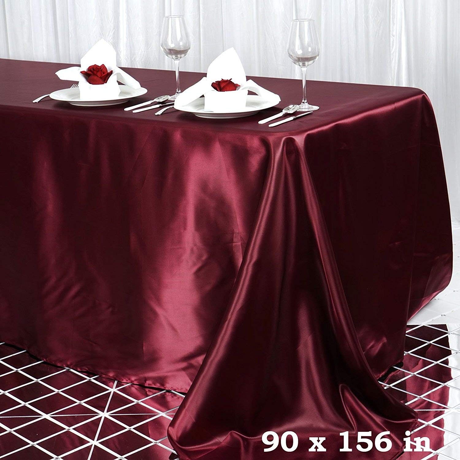 Balsacircle 90X156 Inch Burgundy Satin Rectangle Tablecloth Table Cover Linens For Wedding Table Cloth Reception Events Kitchen