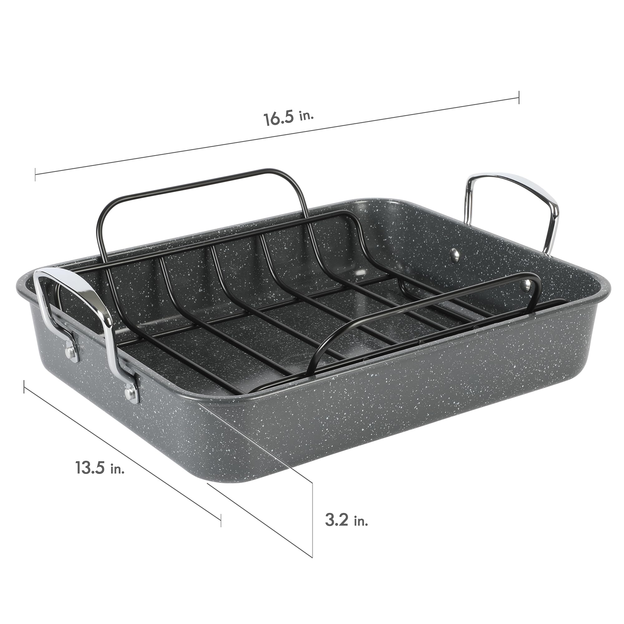 Kenmore Keaton Grey Speckle 16.5'' X 12.5'' X 3,2'' Carbon Steel Roaster W/Rack