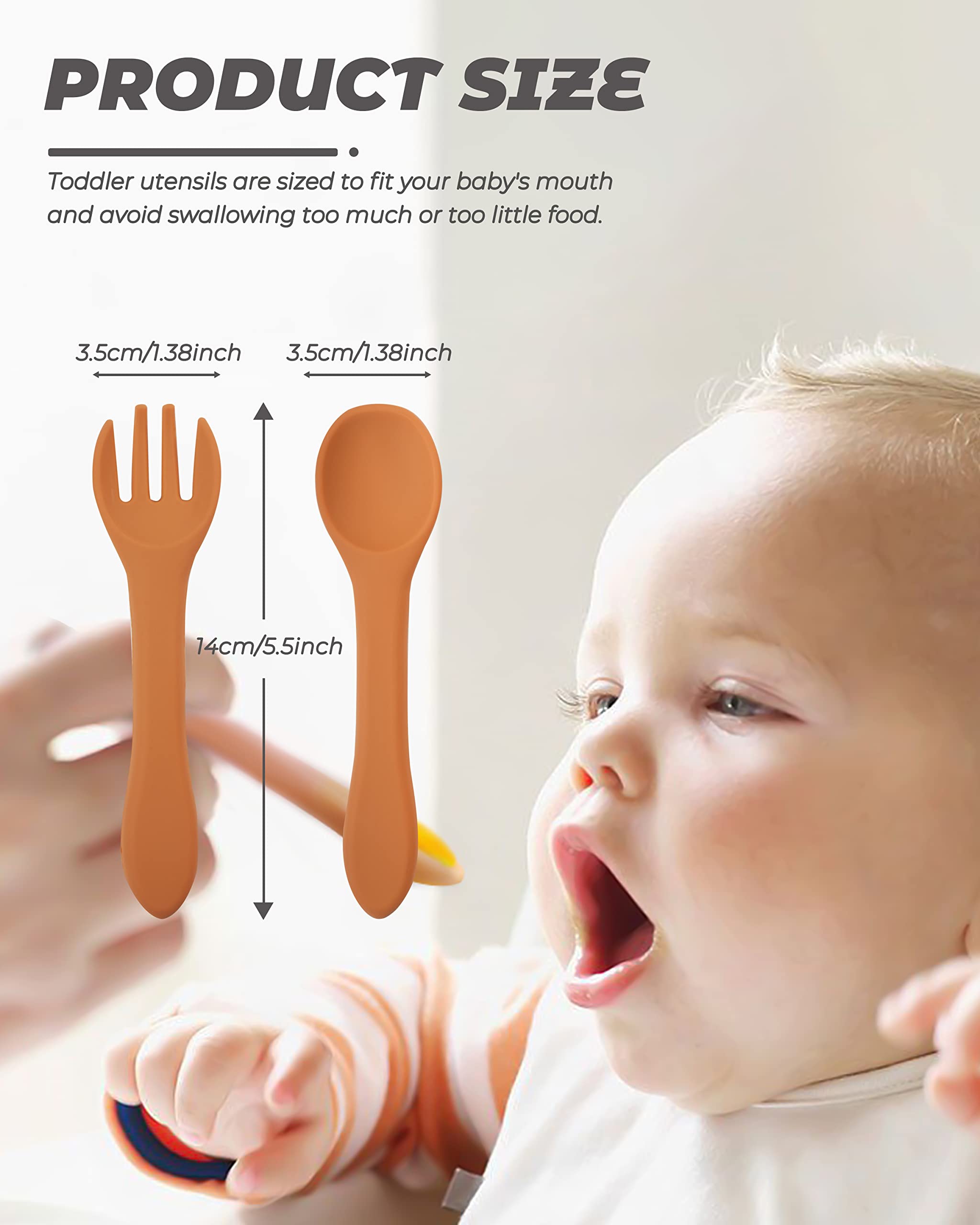 10 Pcs Silicone Baby Spoons And Baby Forks, Chewable Baby Utensils For Self-Feeding, Silicone Baby Utensils, Kids Utensils For O
