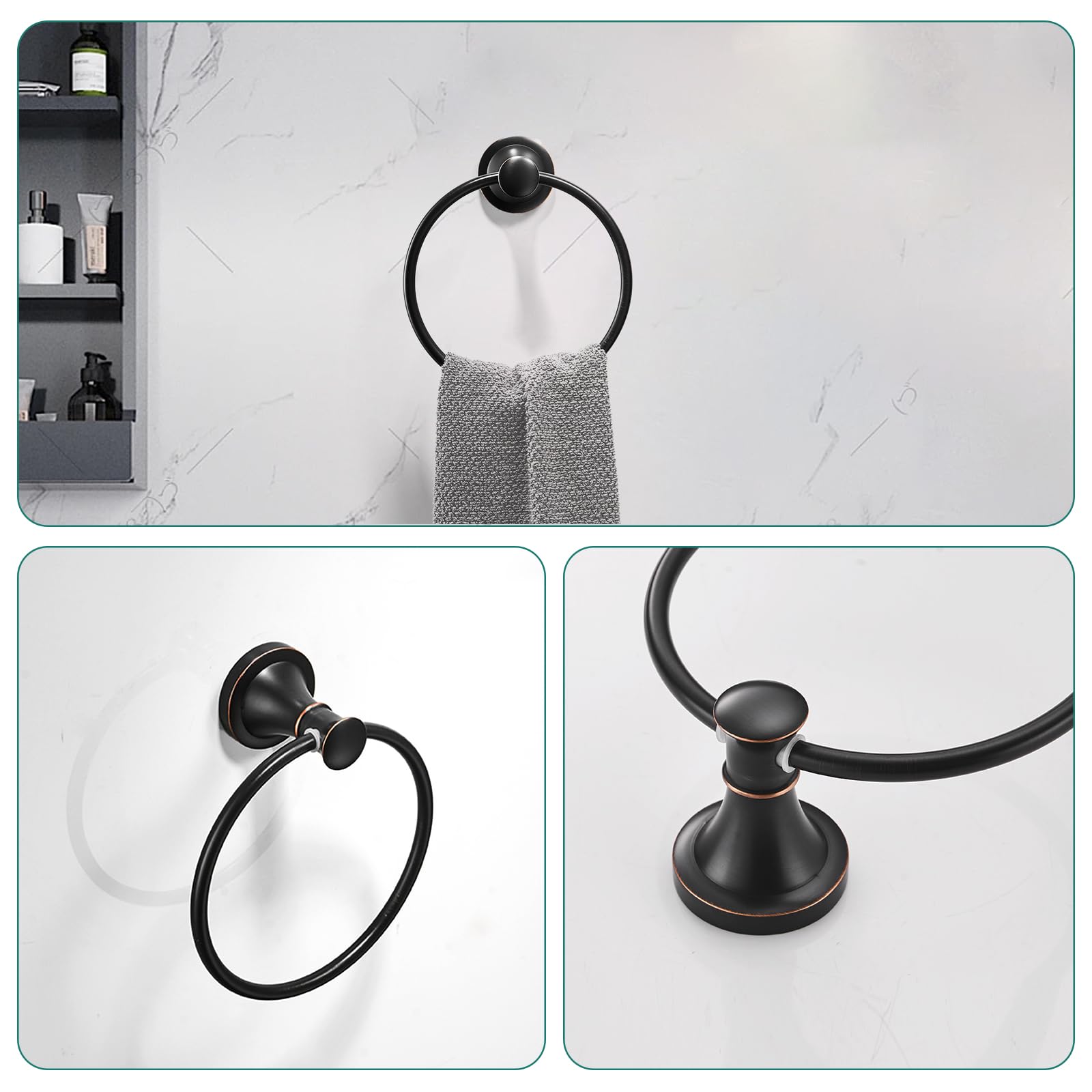 Hoimpro Oil Rubbed Bronze 4-Piece Bathroom Bath Set, Wall Mount Bathroom Hardware Fixture (Adjustable Towel Bar Rack, Towel Ring