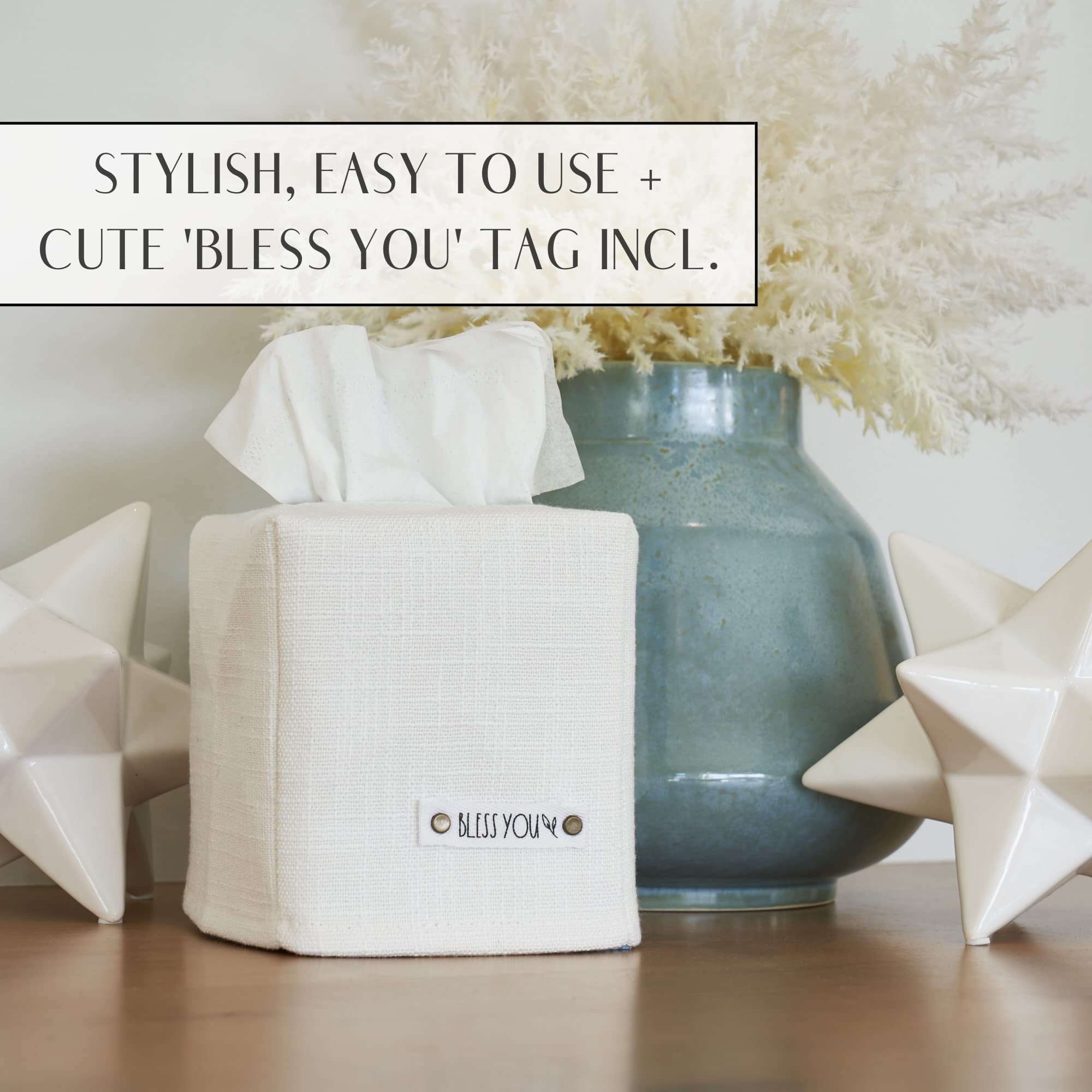 Stylish Tissue Box Cover - This White Linen Holder Instantly Covers Your Square Tissue Boxes - The Perfect Cube Cover For Your B