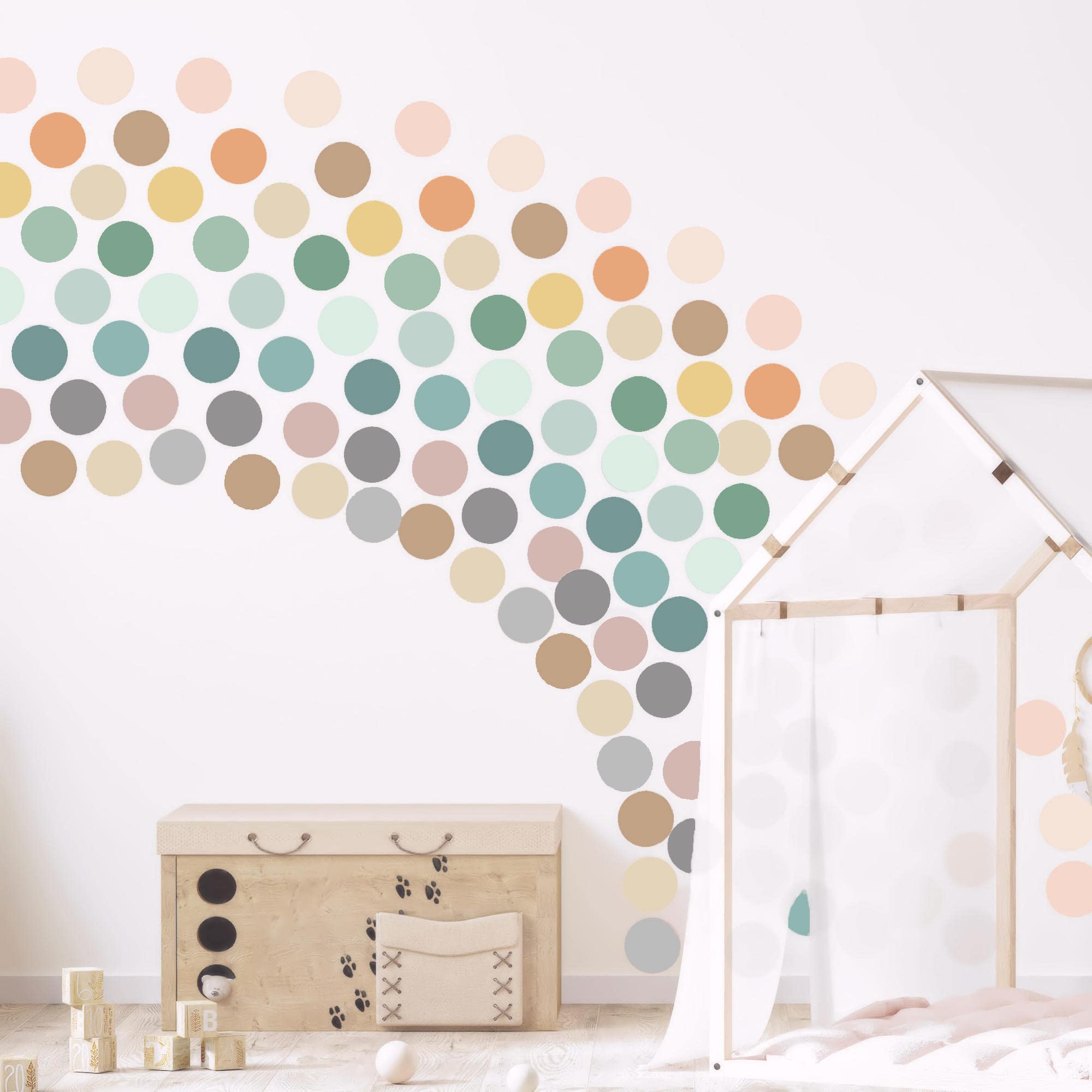 2-Inch Polka Dot Wall Decals For Girls Bedroom Featuring 150 Neutral Boho Rainbow Wall Decal Stickers For Wall  Perfect For Boho