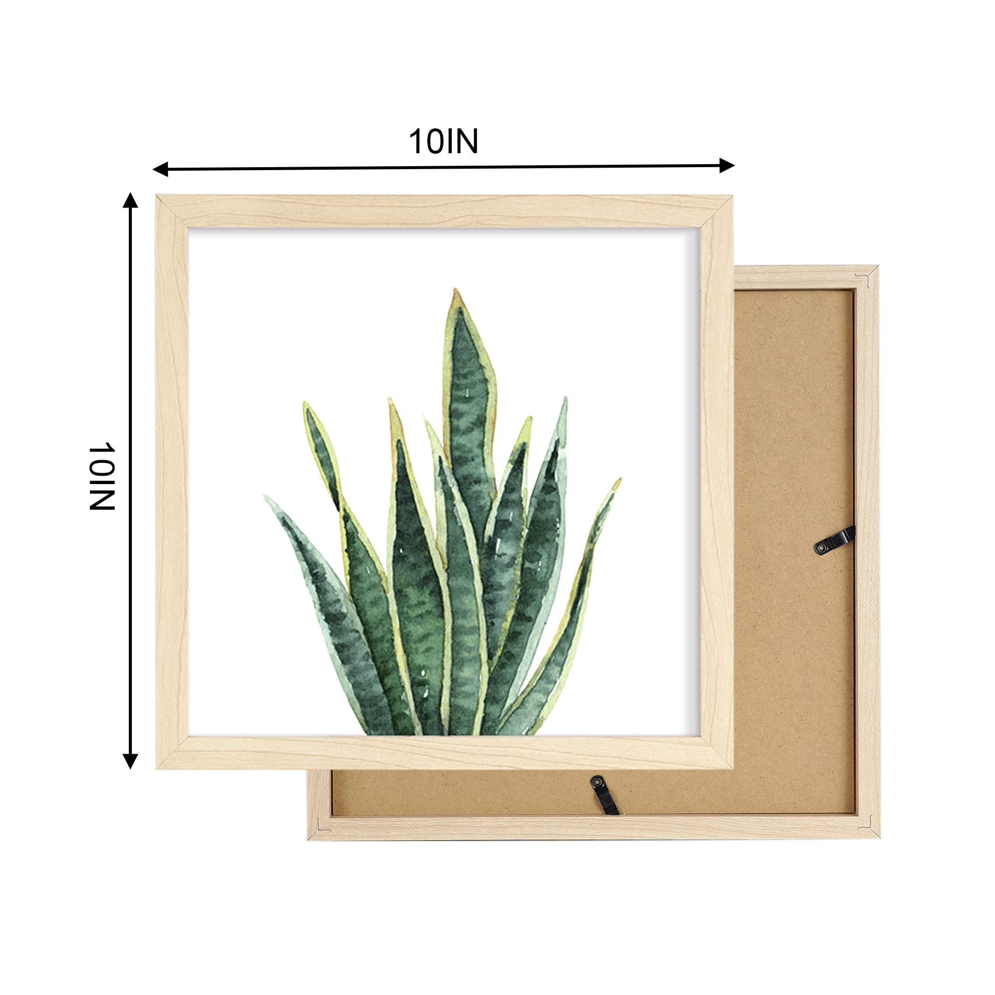 ArtbyHannah 10x10 Framed Bathroom Art Wall Collage Kit for Gallery Wall with Botanical Green Leaf Plant Prints and Natural Frames  Set of 4