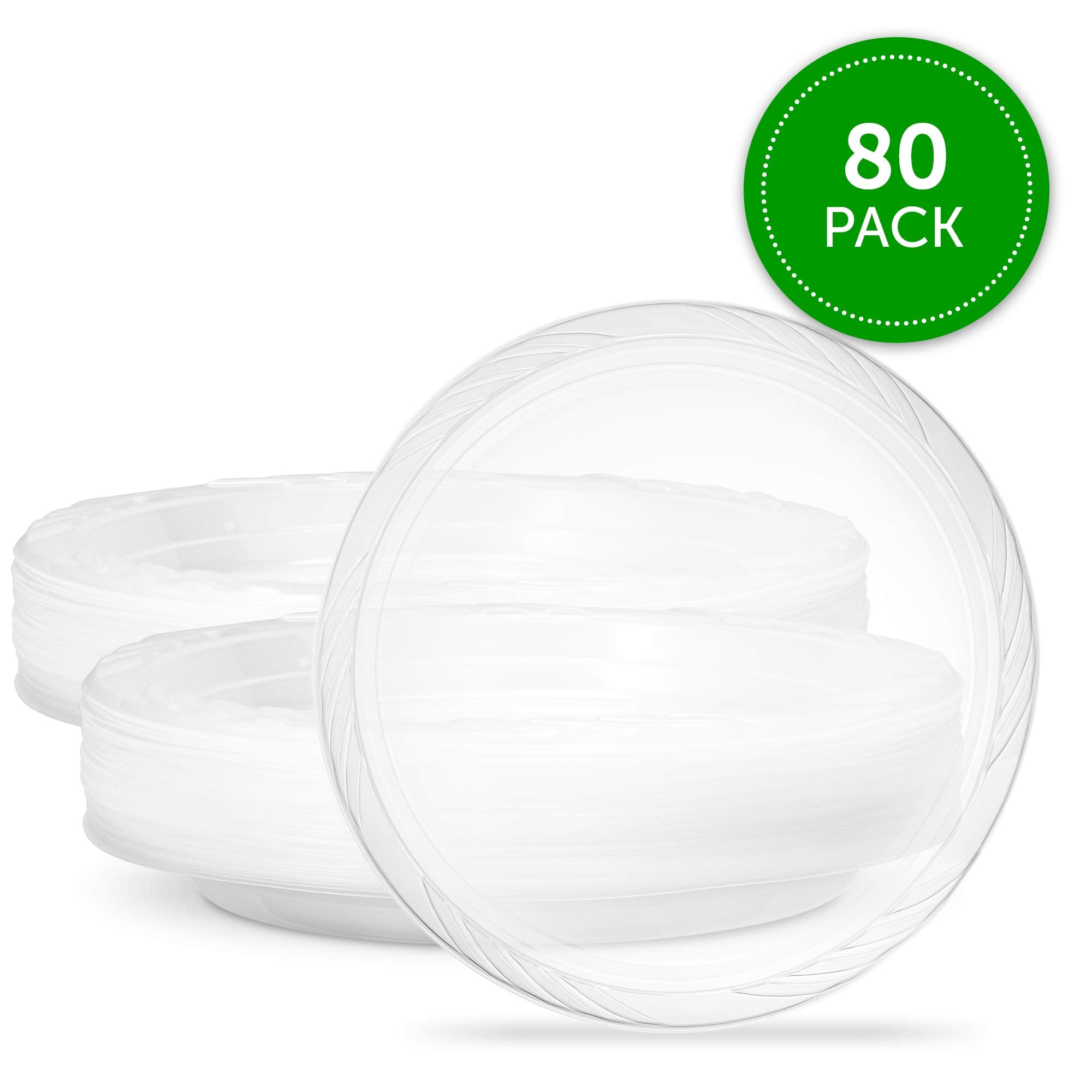 PLASTICPRO 10'' inch Premium Crystal Clear Disposable Plastic Dinnerware Party Plate Pack of 80