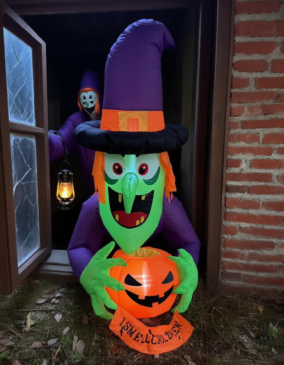 Halloween Inflatable Decoration,Halloween Window-Climbing Witch with Built-in LED Lights,Trick or Treat,Outside Decor for Yard G