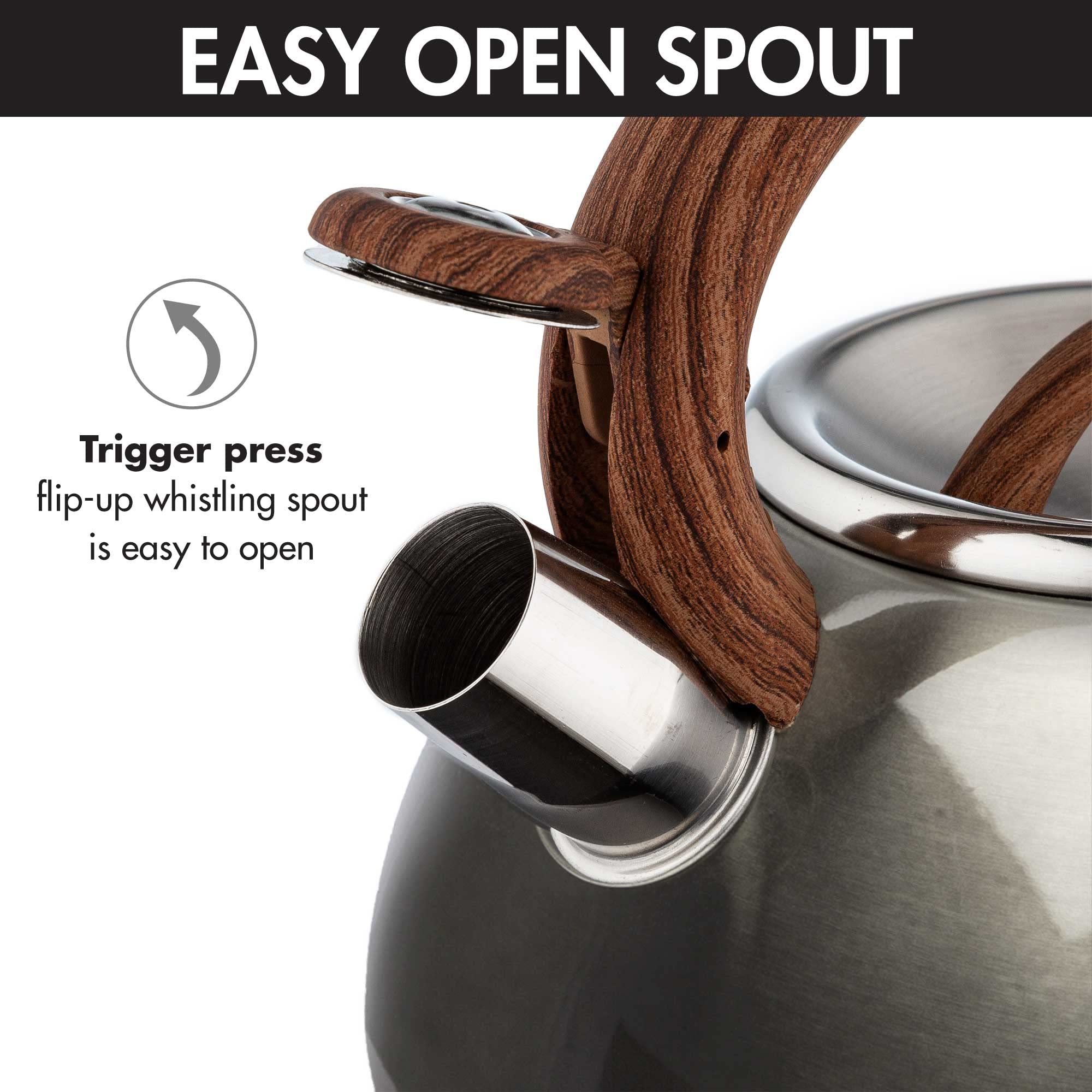 Primula Avalon Whistling Stovetop Tea Kettle, Food Grade Stainless Steel Wide Mouth, Fast To Boil, Cool Touch Handle, 2.5-Quart,