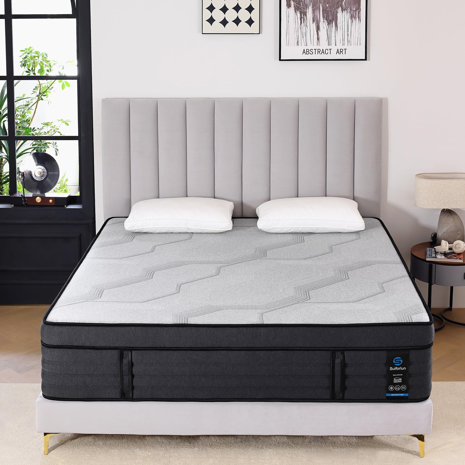 Suiforlun 15 California King Mattress, Gel & Bamboo Charcoal Infused Memory Foam, Medium Euro Top Hybrid Pocket Spring Mattress 