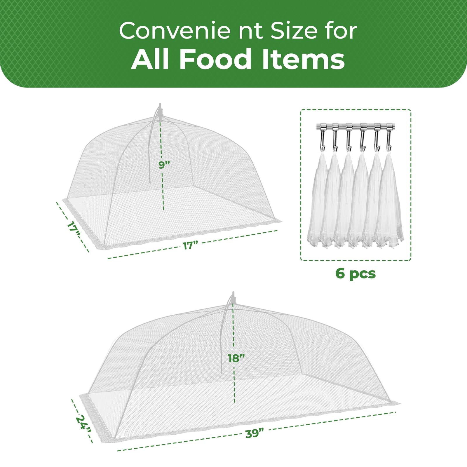 Simply Genius Mesh Food Covers for Outdoors - 2 Jumbo (39x24 in) & 4 Large (17x17 in), White Collapsible 6-Pack - Pop-Up Reusabl