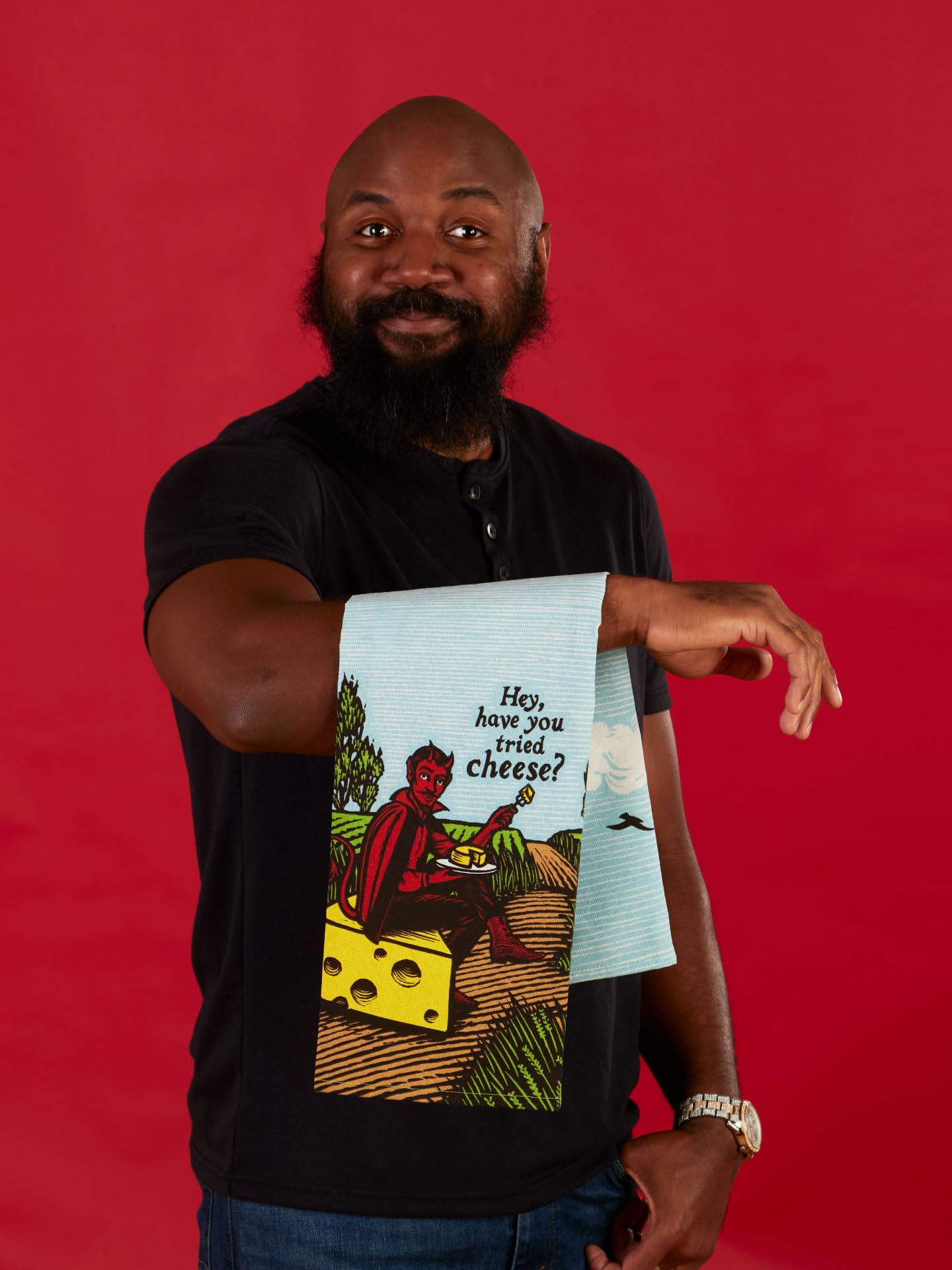 Blue Q Hey, Have You Tried Cheese Dish Towel, Screen-Printed With Water-Based Inks, 100% Cotton, 28 By 21 Inches