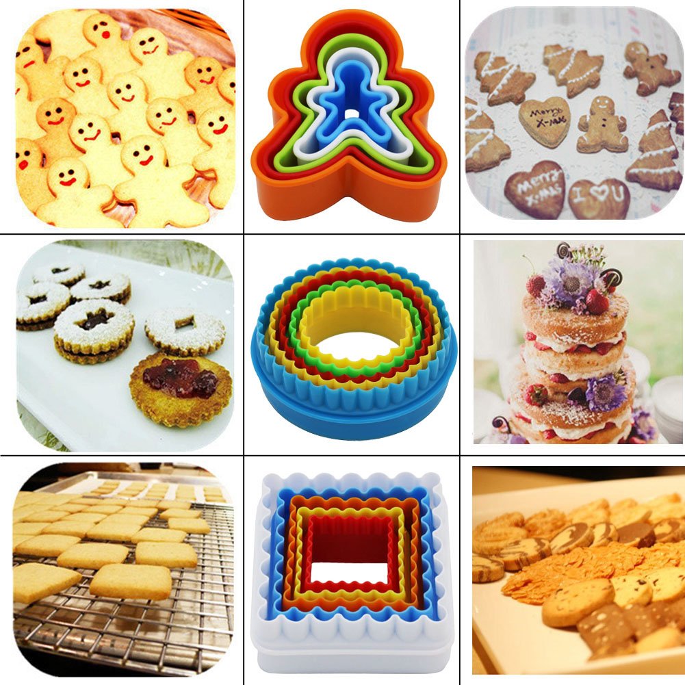 Sookoo 32 Pcs Cookie Cutter Set, Biscuit Cutter Set, Multi-Size Sandwich Fondant Cake Fruit Vegetable Shapes Cutter Set (Square,
