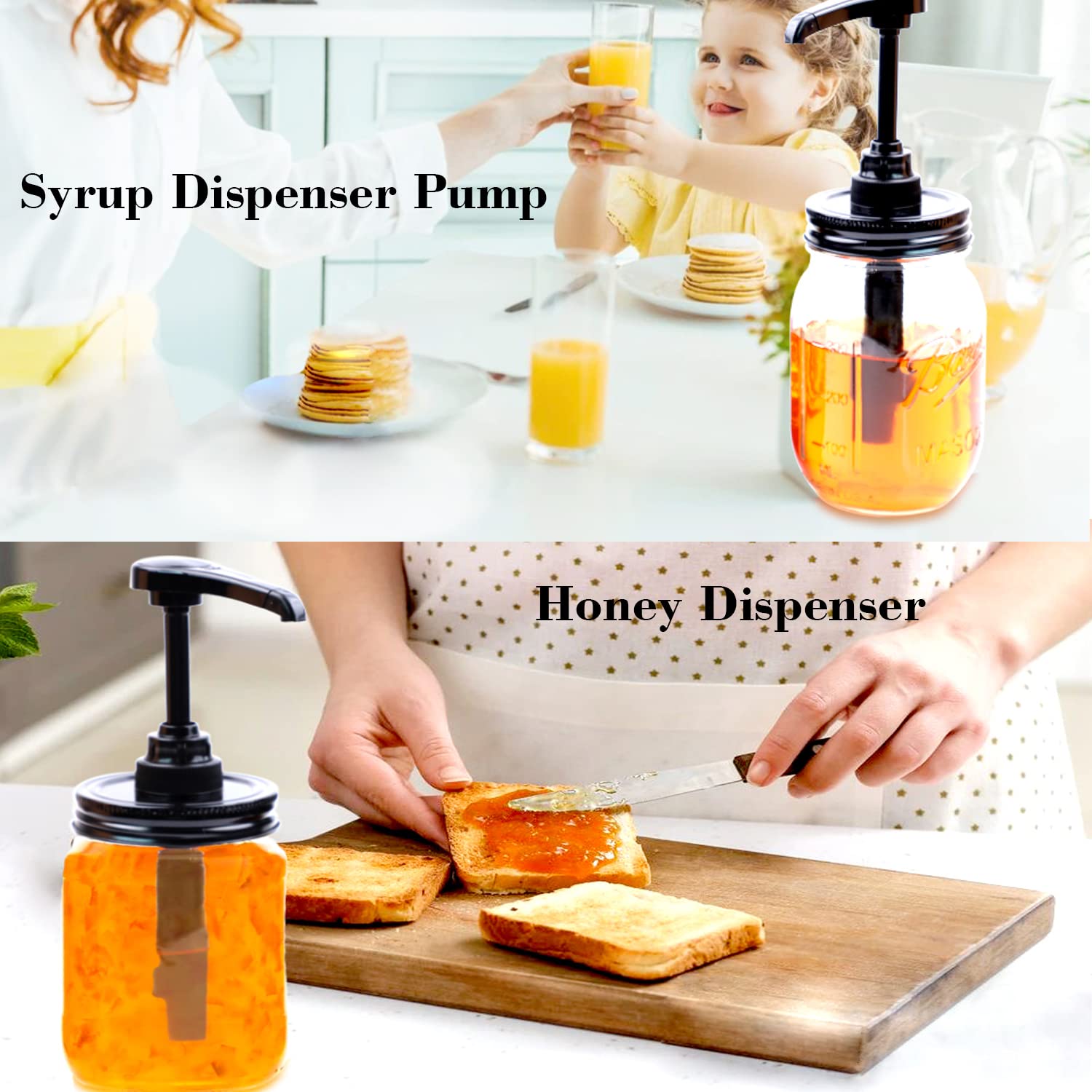 Glukiewt Mason Jar Syrup Dispenser Pump Lids For Regular Mouth Jar (2 Pack) Coffee Syrup Dispenser Food Grade,Airtight & Leak &