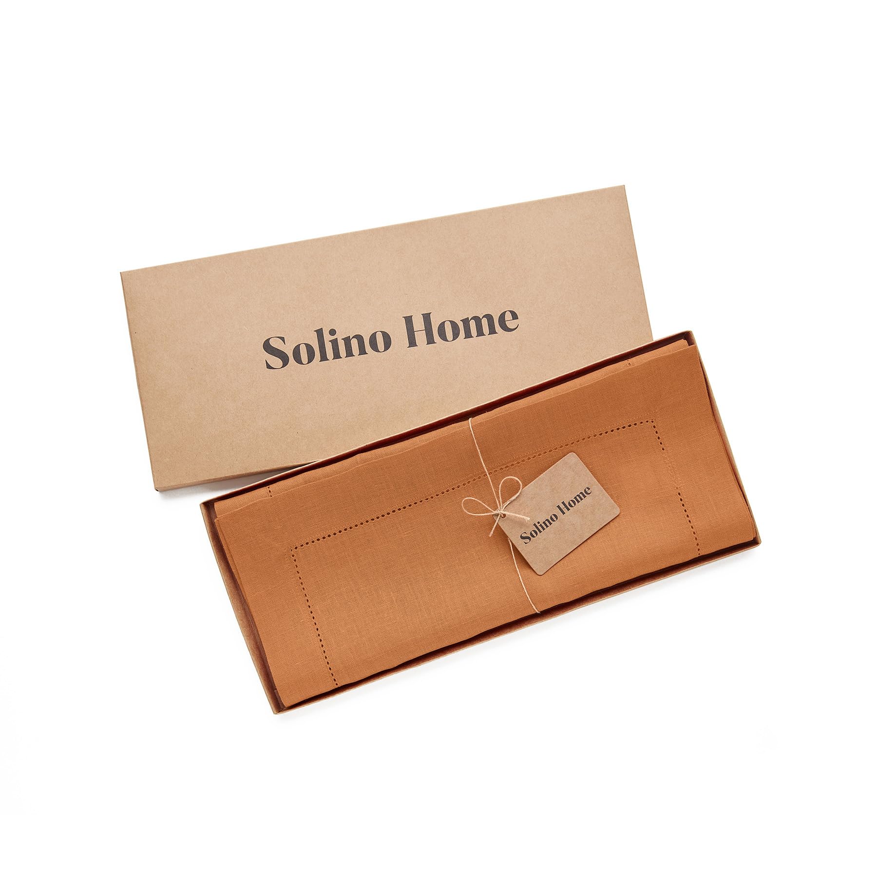 Solino Home Linen Pumpkin Table Runner 72 Inches Long - 100% Pure Linen Classic Hemstitch Dining Table Runner 14 X 72 Inch Ideal