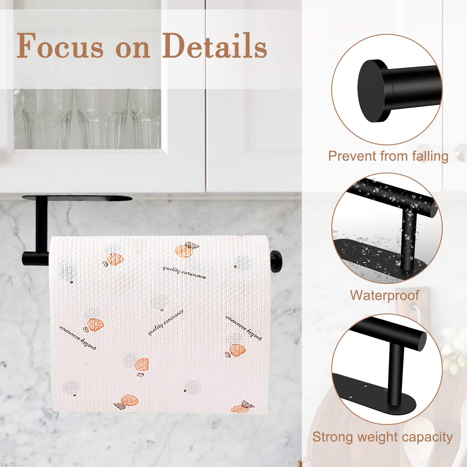 Paper Towel Holder Under Cabinet - Bjiotun Adhesive Paper Towel Holder Wall Mount, Stainless Steel 13.2 Inch Paper Towel Racks F