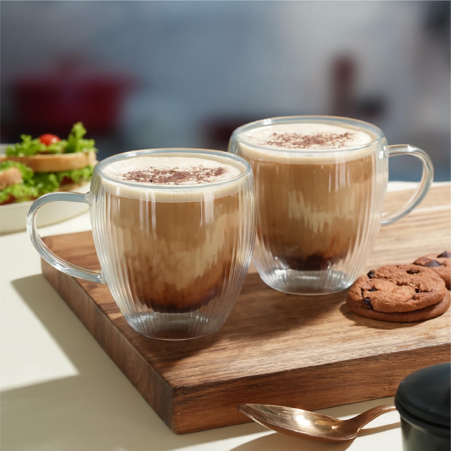Lifelong Double Wall Glass Coffee Cups | Pack of 2 250 ml Insulated Glass Cups for Hot & Cold Beverages Like Tea, Coffee, Milk, 