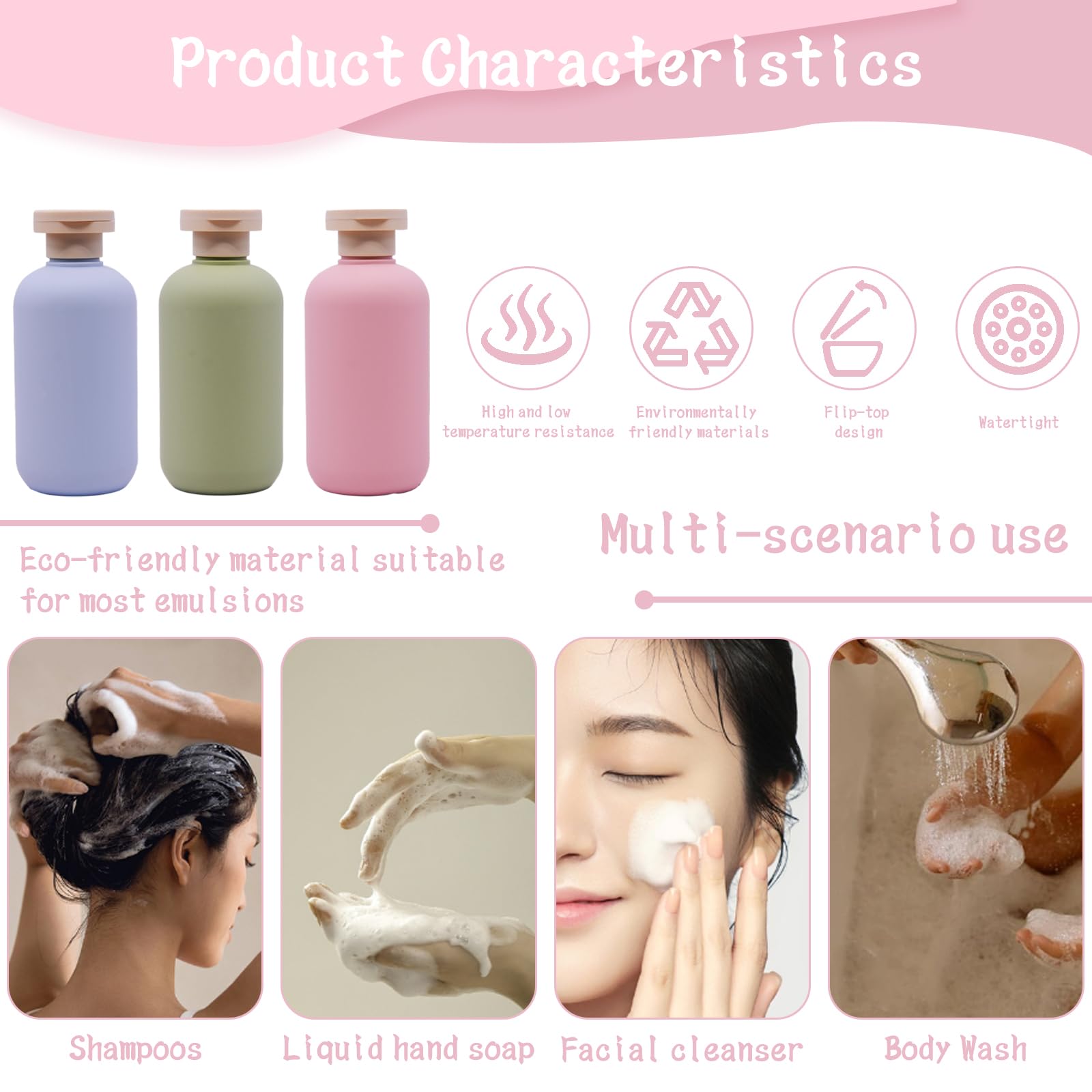 YXQ 6.8oz Refillable Squeeze Bottles,Plastic Travel Bottles with Flip Cap 200ml Empty Containers for Toiletries Lotion Cream Sha