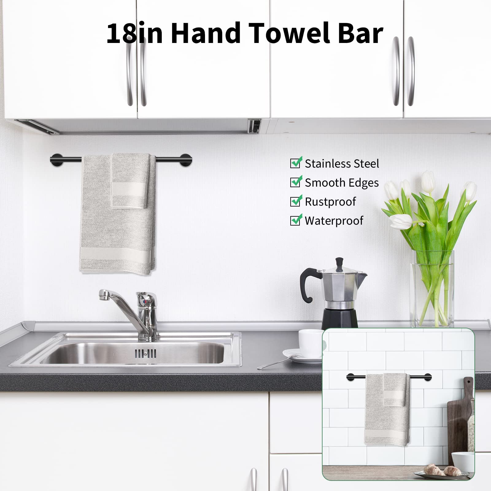 Newfun 10Pcs Matte Black Bathroom Hardware Set - Includes 24&18Inch Towel Bar, Robe Hook, Toilet Paper Holder, 2 Pack 5 Piece Ba