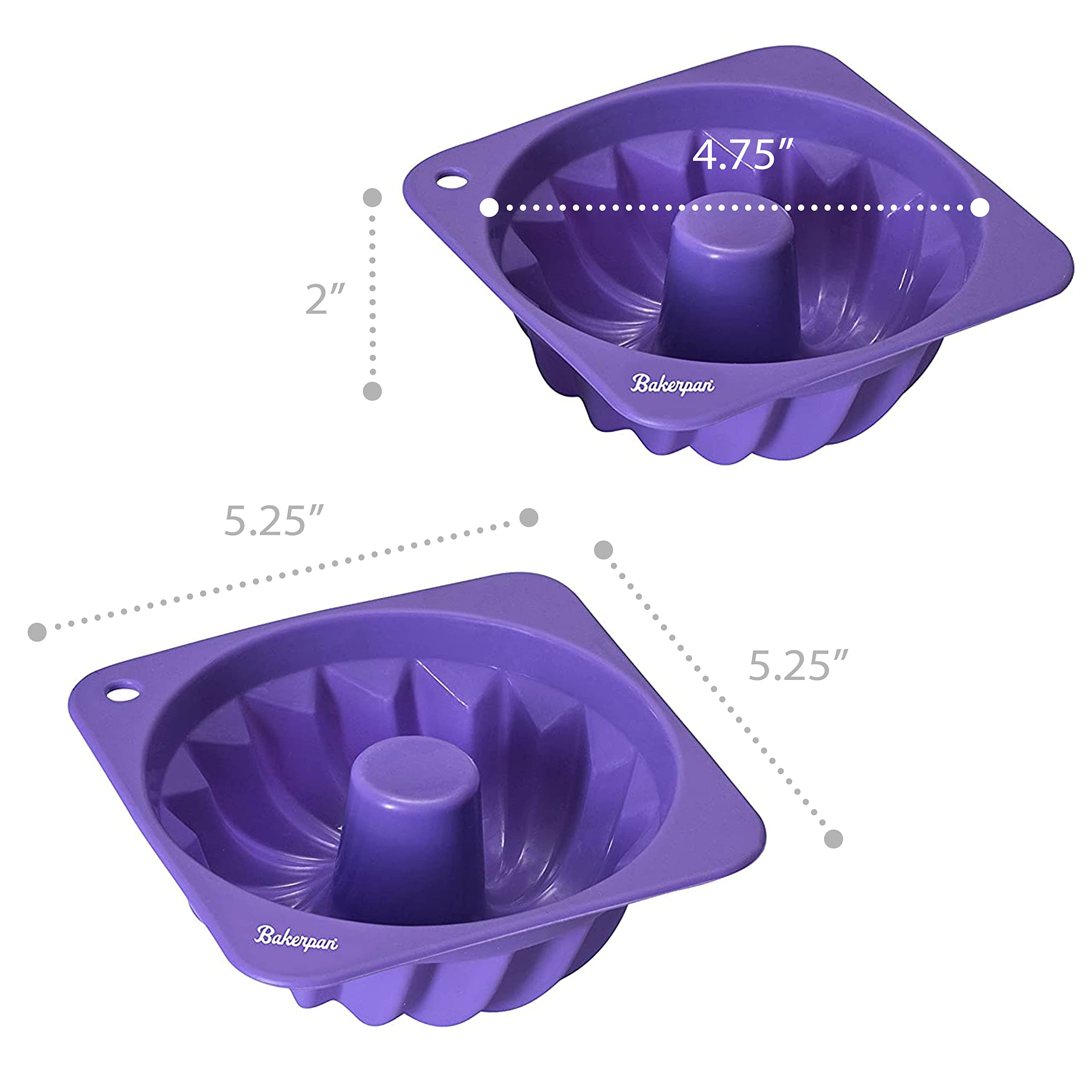 Bakerpan Silicone Small Fluted Cake Pan, 4 3/4 Inch Mini Tube Cake Baking Mold, Fancy Fluted Dessert Mold, Tube Cake Mold For Ba