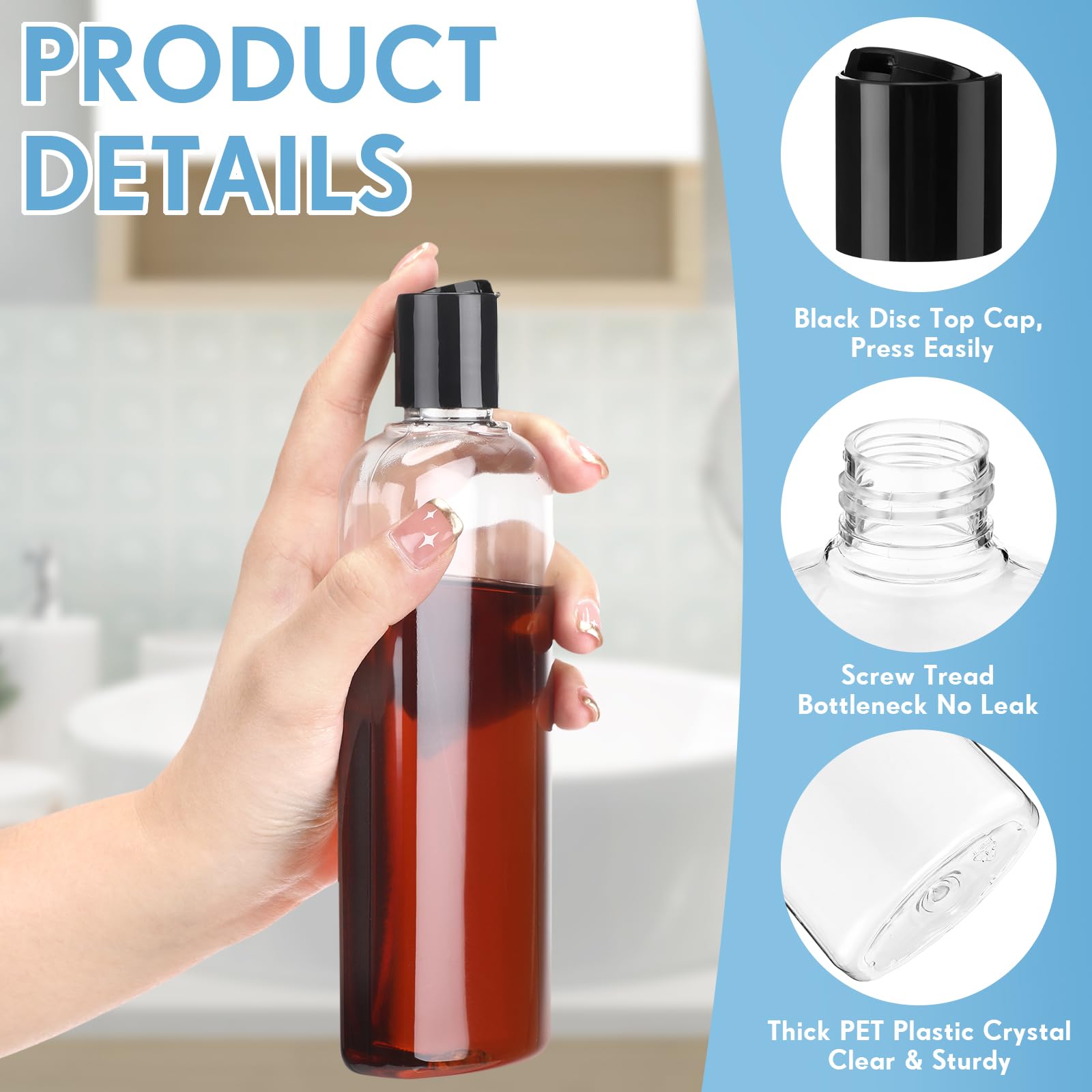 Domensi 24 Pcs 10Oz Plastic Bottle Squeeze Containers With Disc Cap Clear Travel Bottles Reusable Empty Toiletries Shampoo Conta