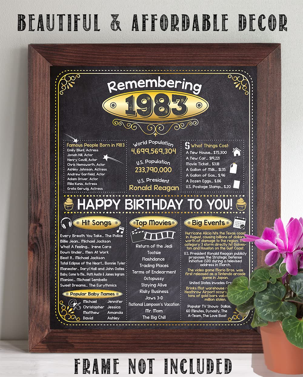 40th Birthday Party Decorations for Men and Women (Forty) - Happy Birthday Decorations Sign 1983-40th Birthday Happy Birthday Sign -11x14 Vintage 1983 Birthday Decor Unframed Print