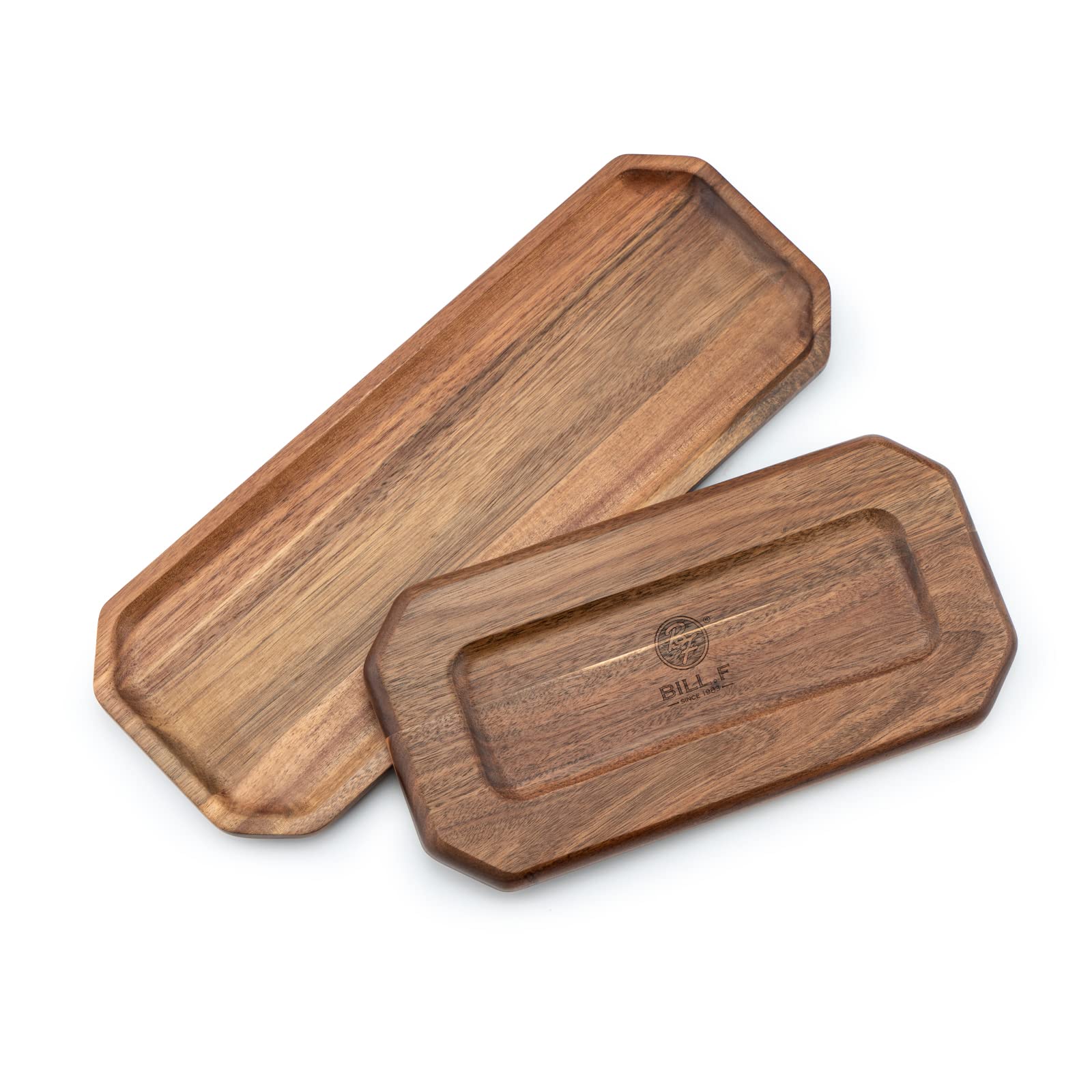 Set Of 2 Solid Acacia Wood Serving Trays 16'' And 12'' Rectangular Wooden Serving Platters For Dessert, Food, Vegetables, Fruit,