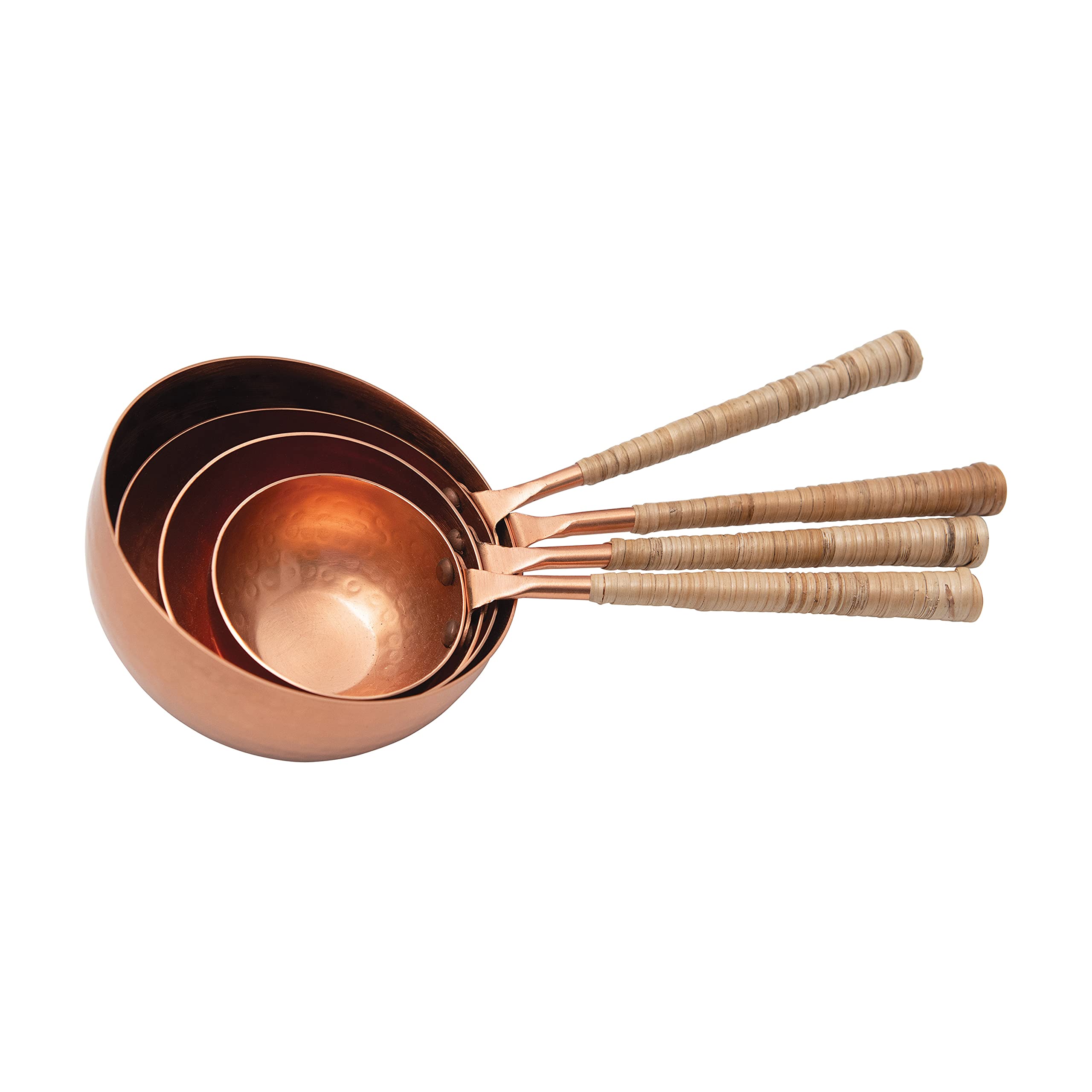 Creative Co-Op Stainless Steel Scoops Measuring Spoon Set With Rattan Wrapped Handles Serve Ware Serveware, Set Of 4, Copper