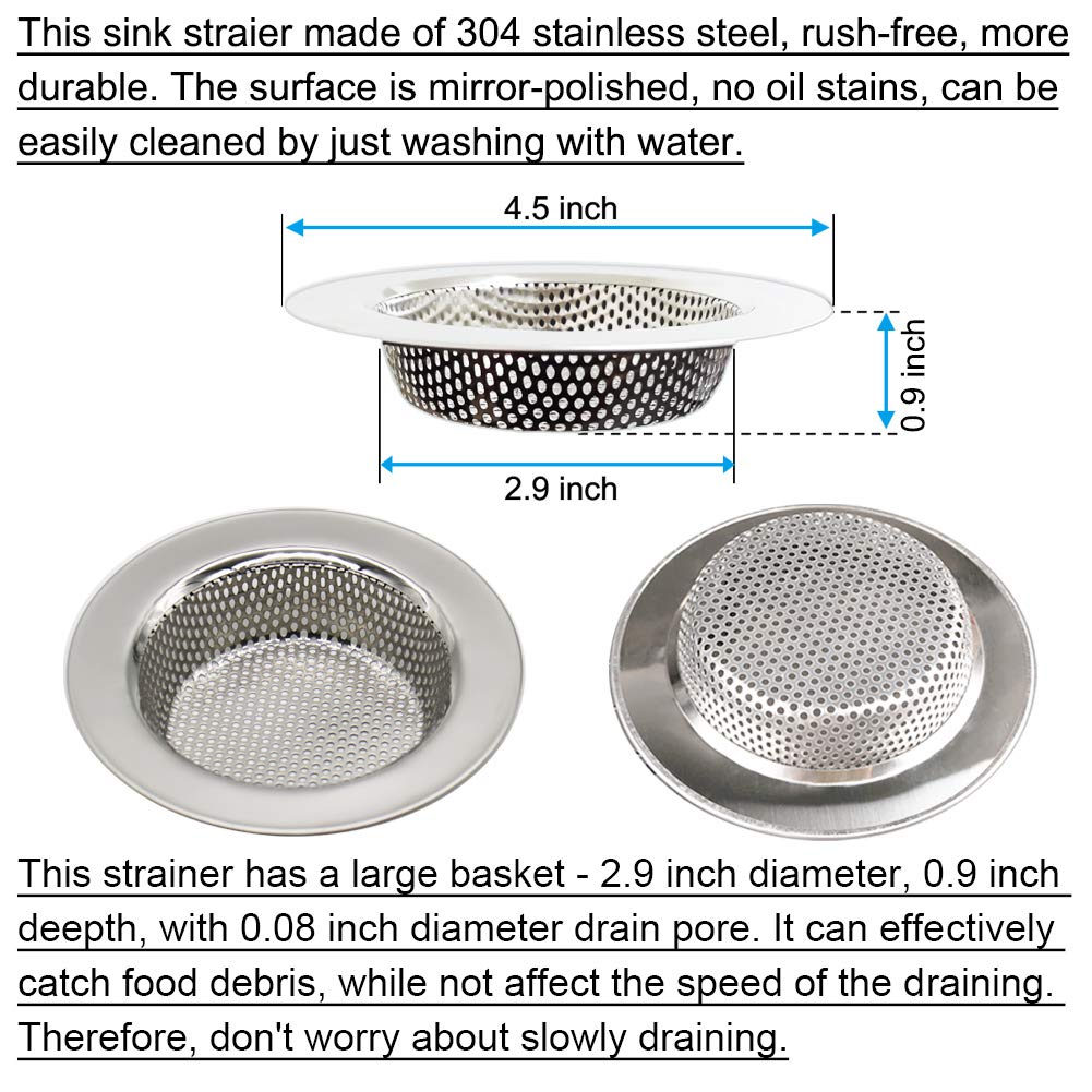 Seatery 2Pcs Kitchen Sink Strainers, Sink Drain Filter, Sink Basket Strainer, 4.5 Inch Stainless Steel Sink Drain Strainer, Food