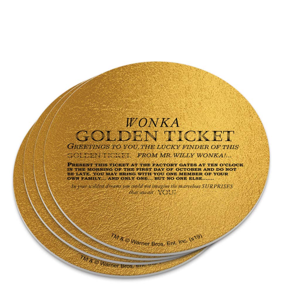 Willy Wonka And The Chocolate Factory Golden Ticket Novelty Coaster Set
