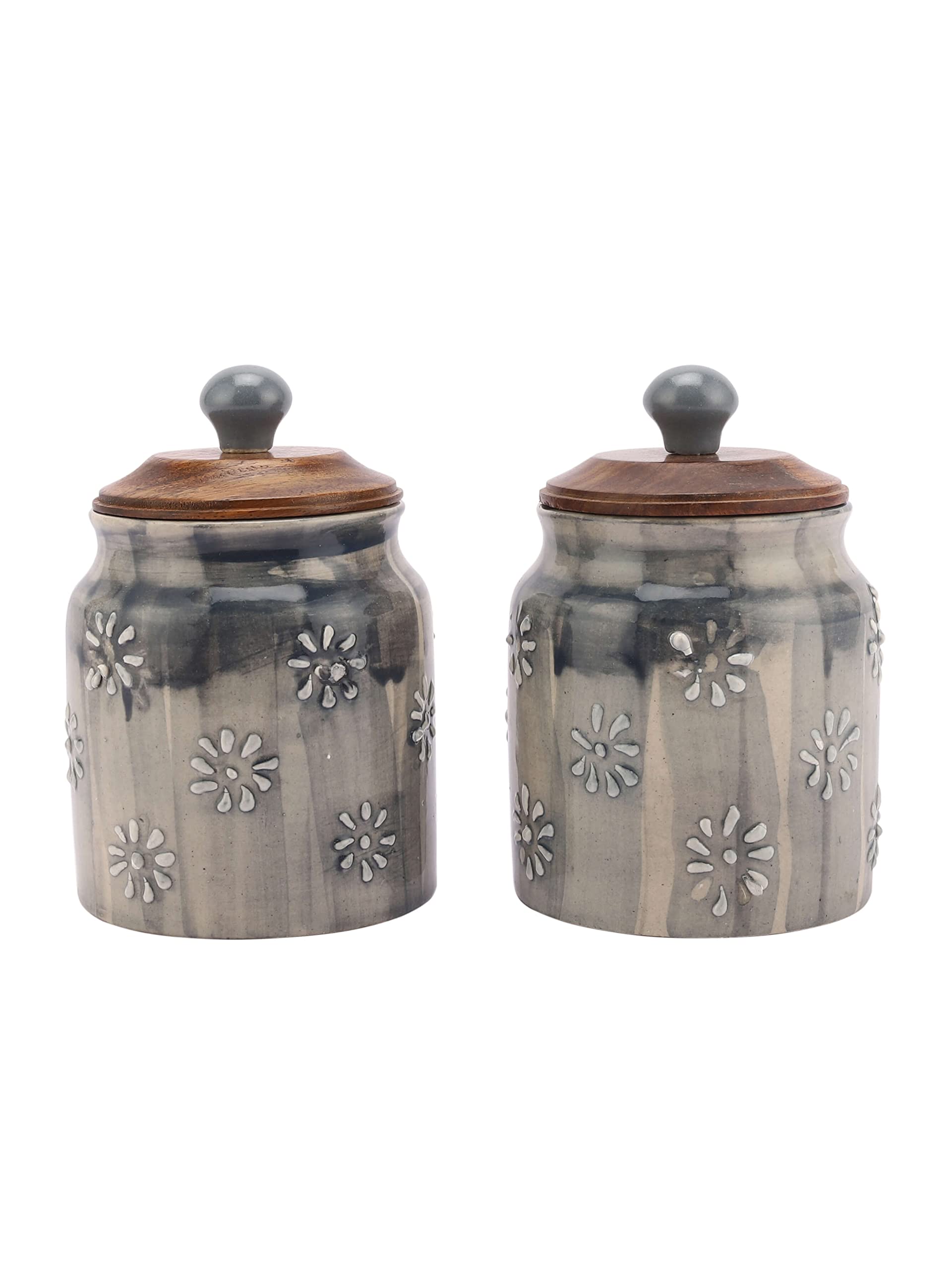 Miah Dcor Ceramic Food Storage Jar Grey Canister Wooden Lid With Airtight Silicone Seal, Perfect For Tea, Coffee, Spices Or Snac