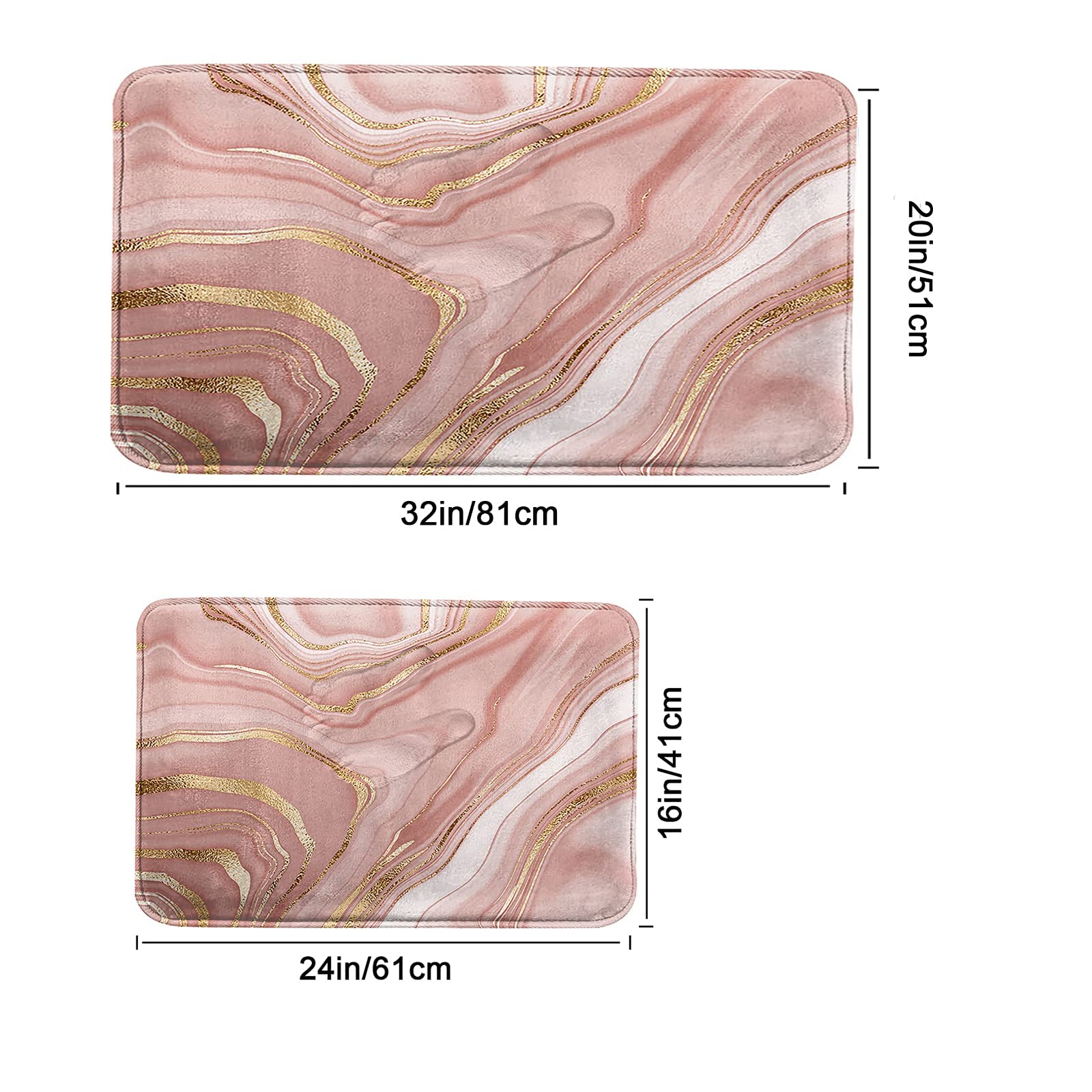 Britimes Marble Pink Bathroom Rug Set Of 2, Washable Cover Floor Rug Carpets Floor Bath Mat Bathroom Decorations 16X24 And 20X32