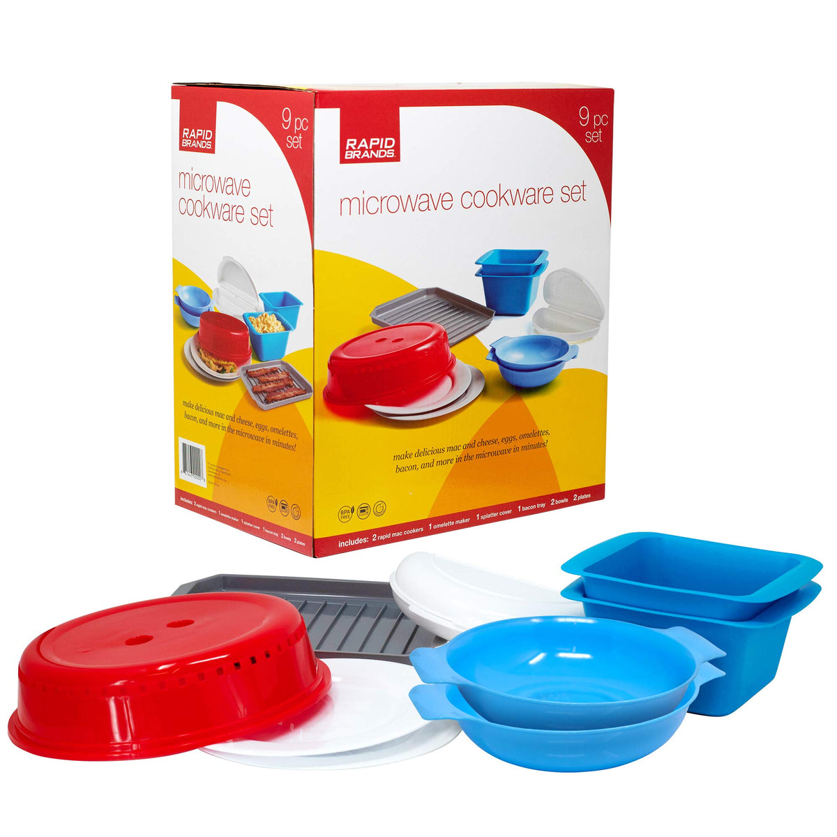 Rapid Brands Deluxe 9-Piece Microwave Cookware & Dinnerware Set | Perfect for Dorm, Small Kitchen, or Office | Dishwasher-Safe,