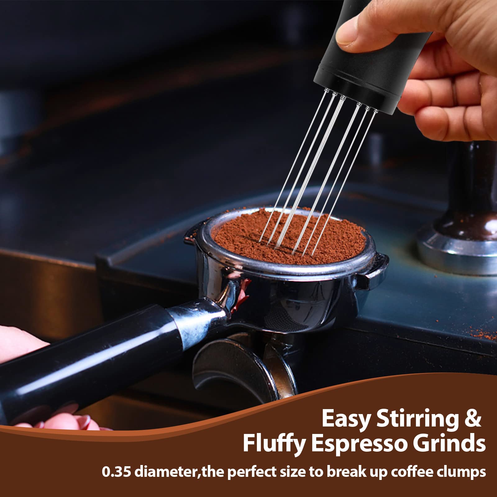 Wdt Tool, Espresso Distribution Tools, 10 X 0.35Mm 304 Stainless Steel Needles Installed With 10 Extra Needles For Espresso Stir