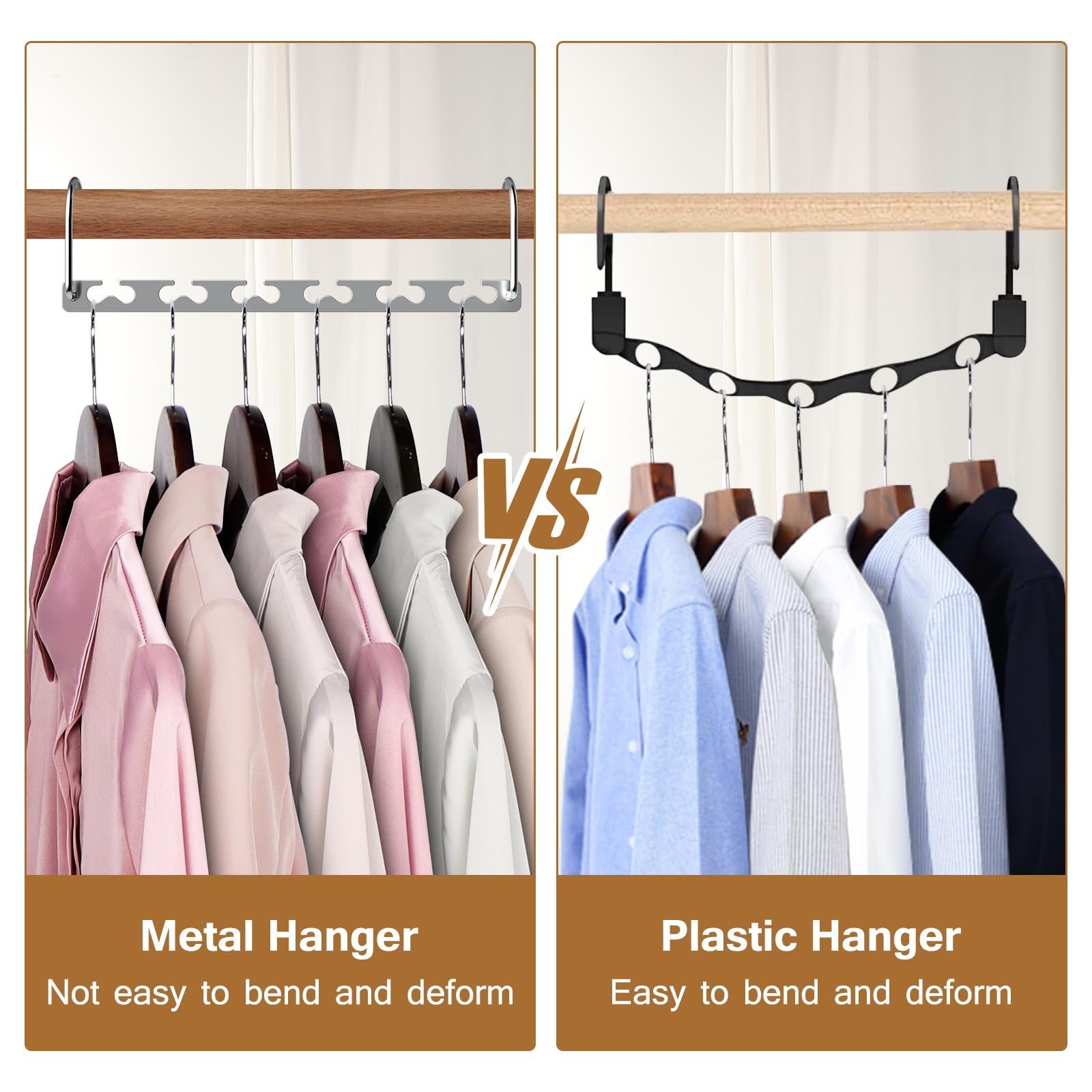 Sindax Sturdy Metal Hangers - Space Saving 10" Stainless Steel Closet Organizer, Silver, Pack of 6 Cascading Hangers